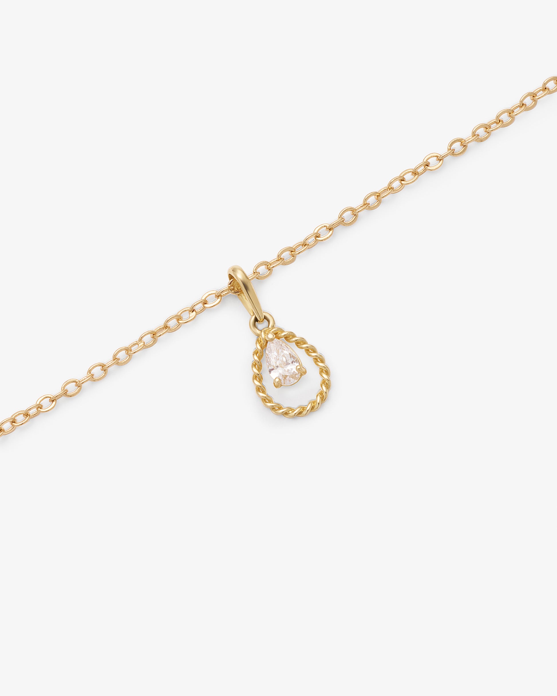 9K Yellow Gold Dainty Rope Open Teardrop With Pear Zirconia Pendant