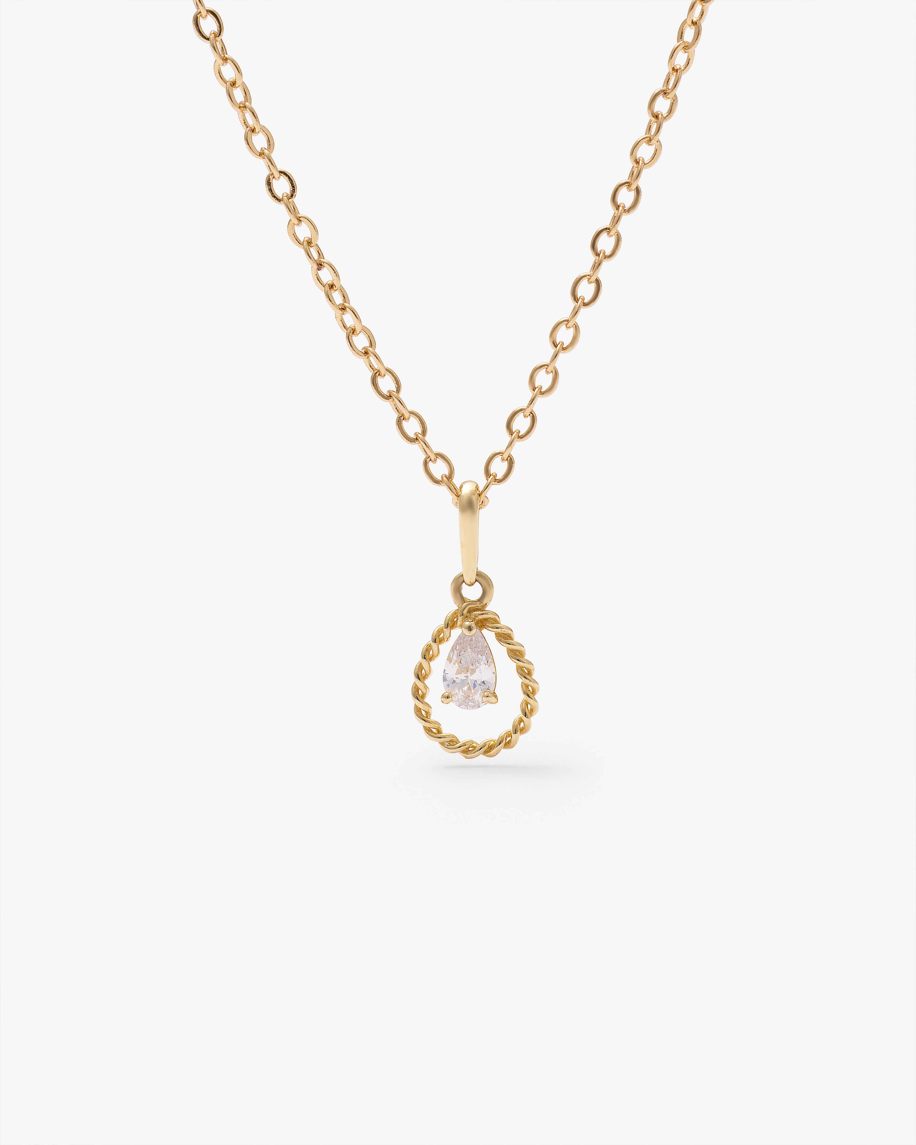 9K Yellow Gold Dainty Rope Open Teardrop With Pear Zirconia Pendant