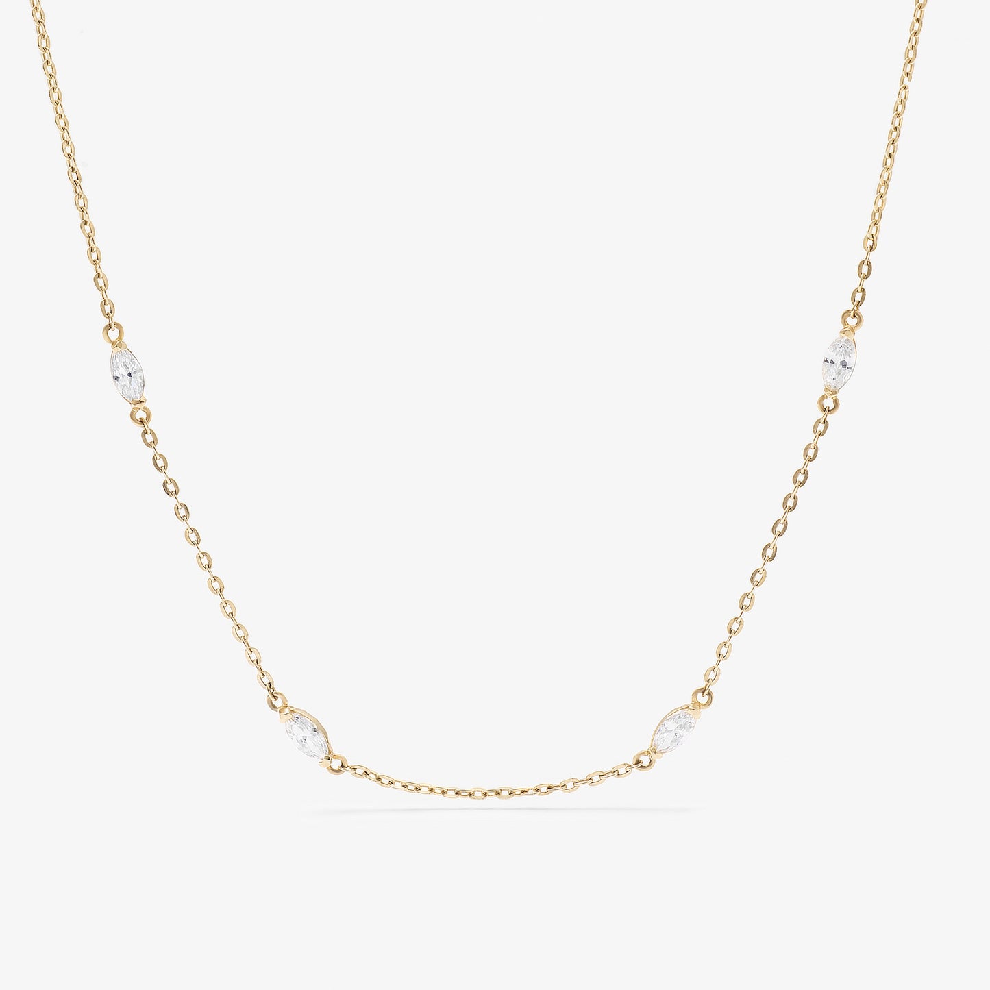 9K Yellow Gold Marquise Zirconia Station Necklace 45cm