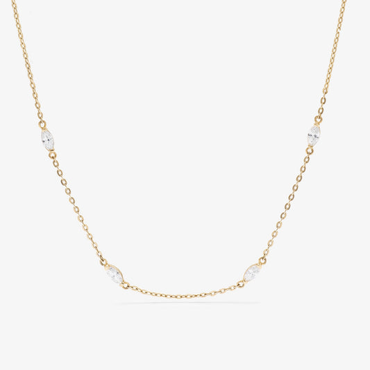 9K Yellow Gold Marquise Zirconia Station Necklace 45cm
