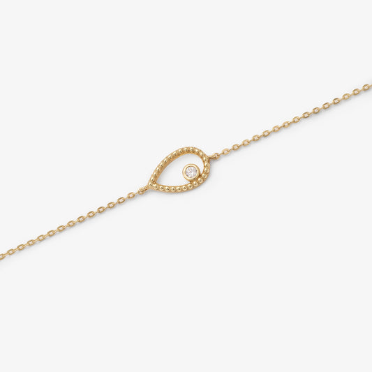 9K Yellow Gold Bracelet With A Beaded Open Teardop And Bezel Zirconia 18cm