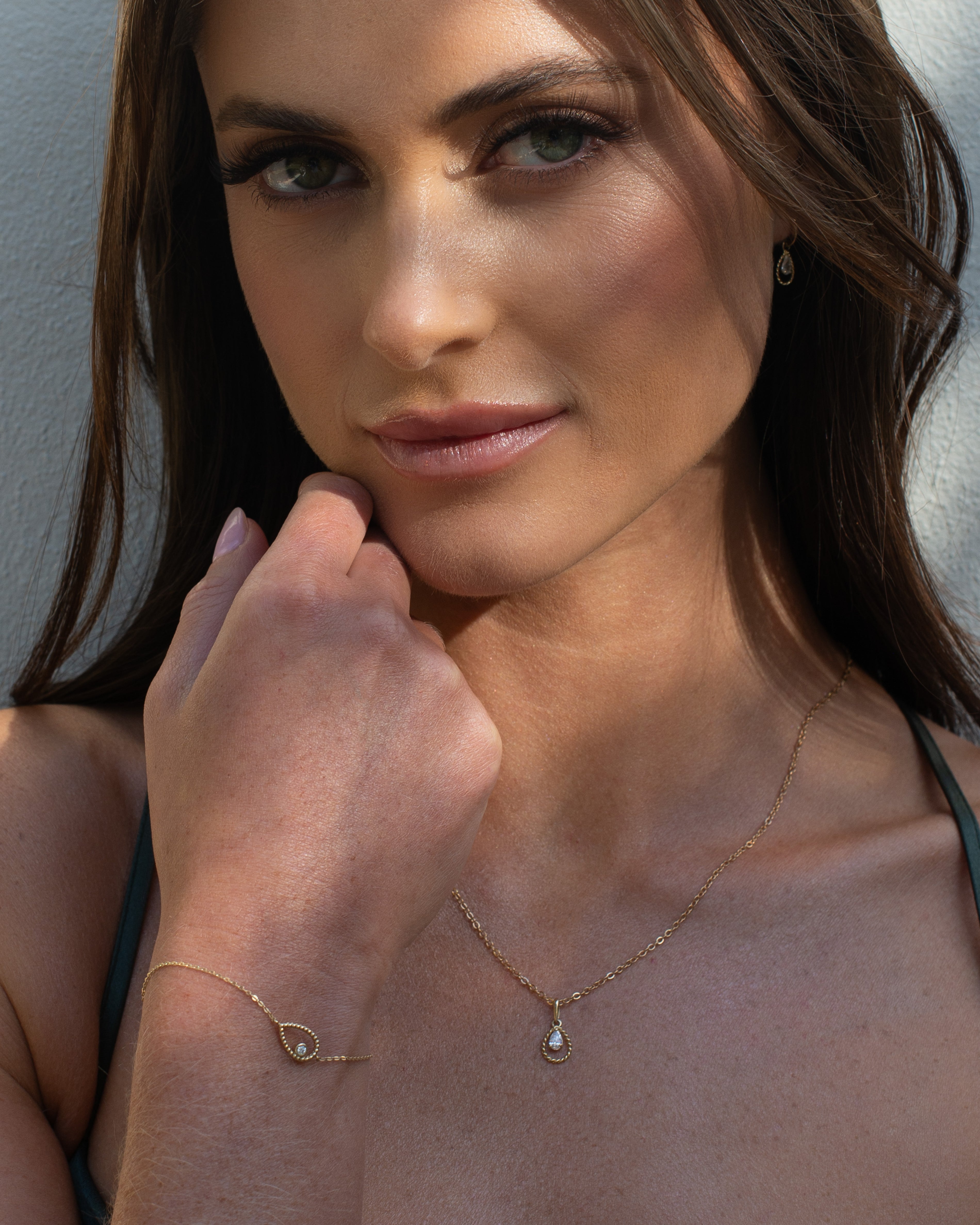 9K Yellow Gold Dainty Rope Open Teardrop With Pear Zirconia Pendant