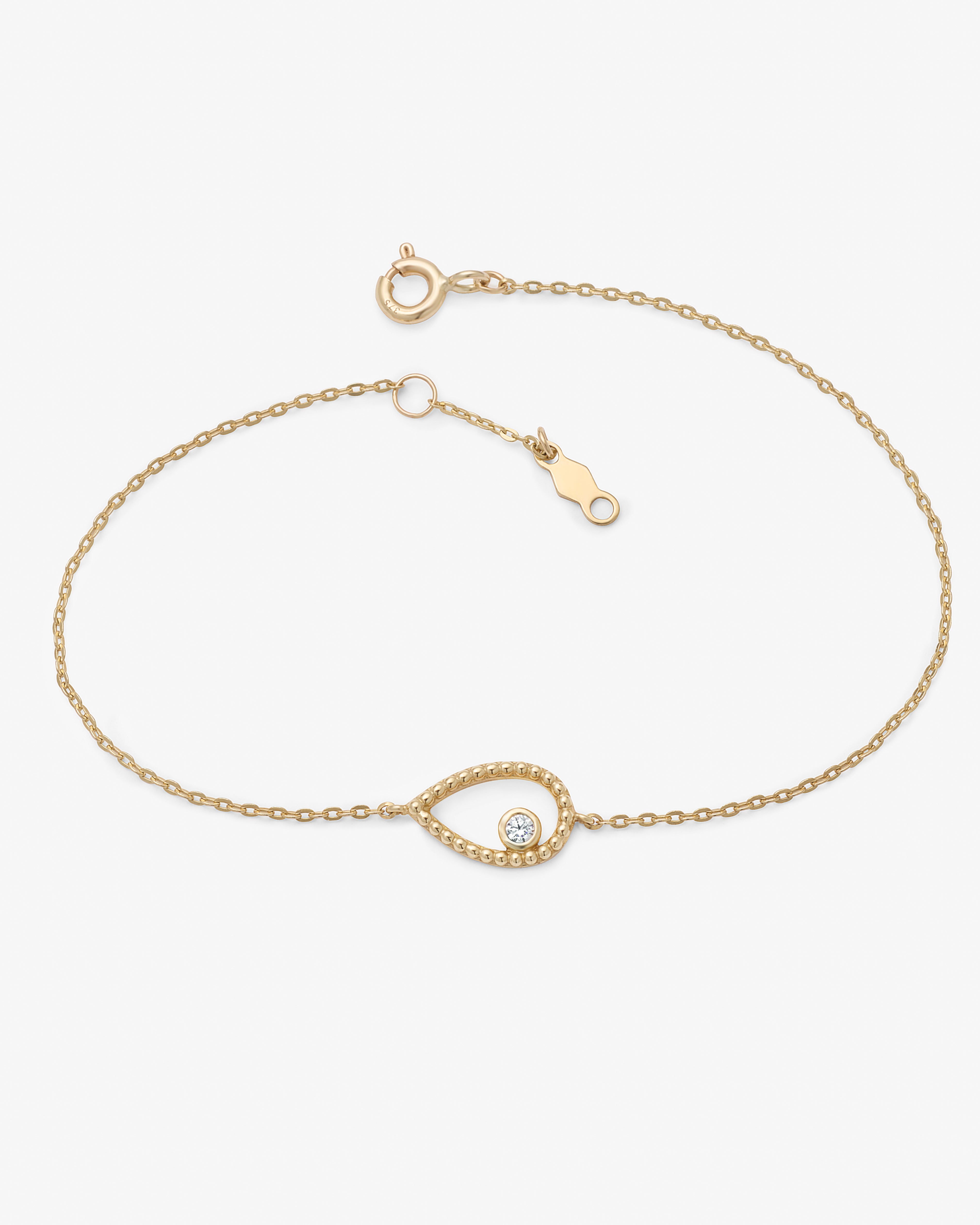 9K Yellow Gold Bracelet With A Beaded Open Teardop And Bezel Zirconia 18cm