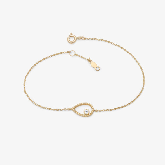 9K Yellow Gold Bracelet With A Beaded Open Teardop And Bezel Zirconia 18cm