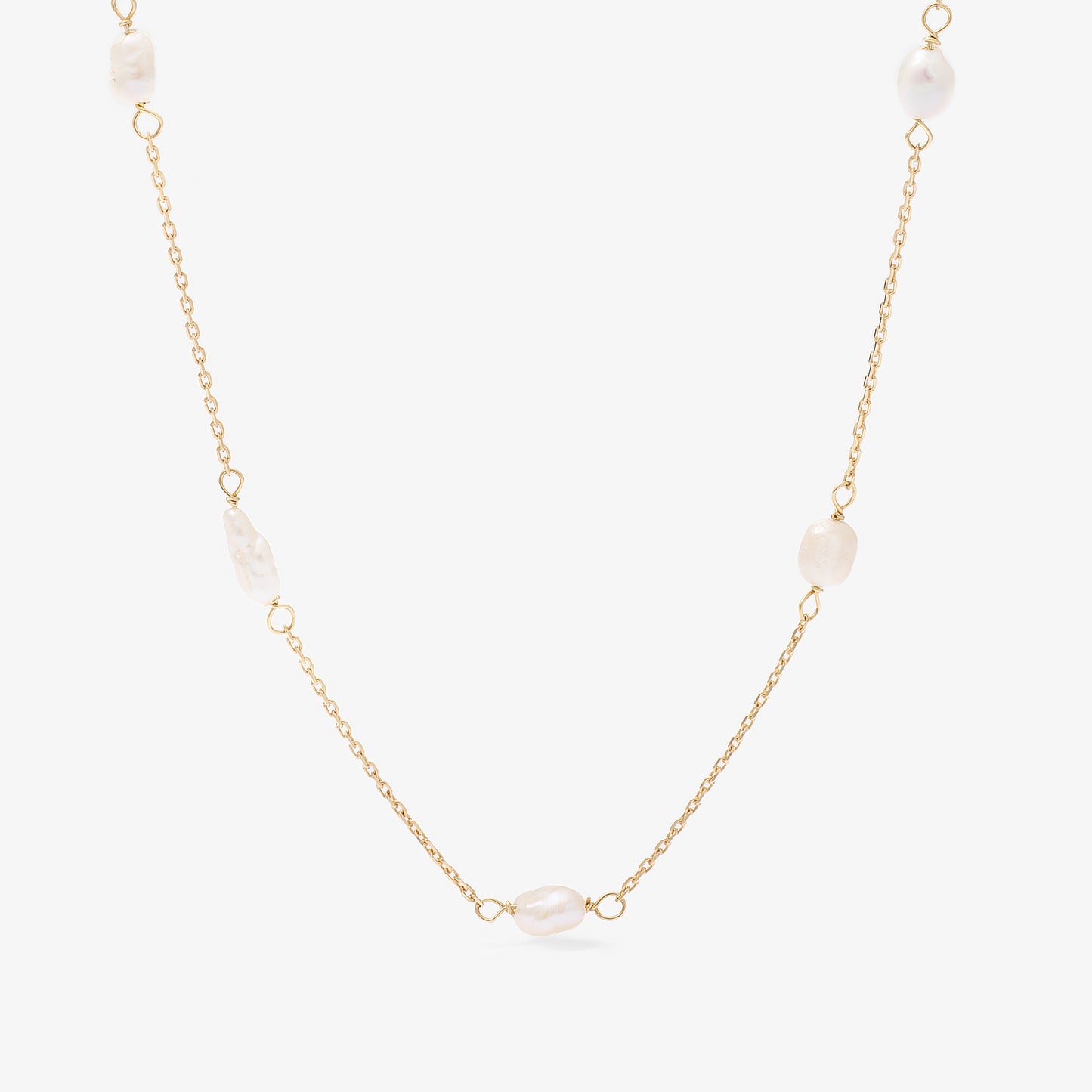 9K Yellow Gold Baroque Pearl Station Necklace 45cm