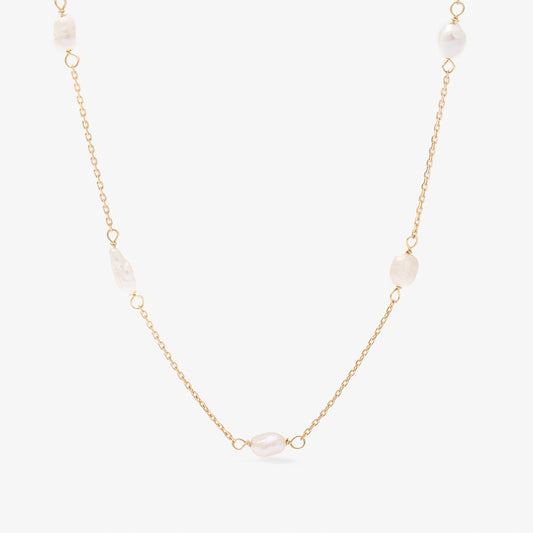 9K Yellow Gold Baroque Pearl Station Necklace 45cm