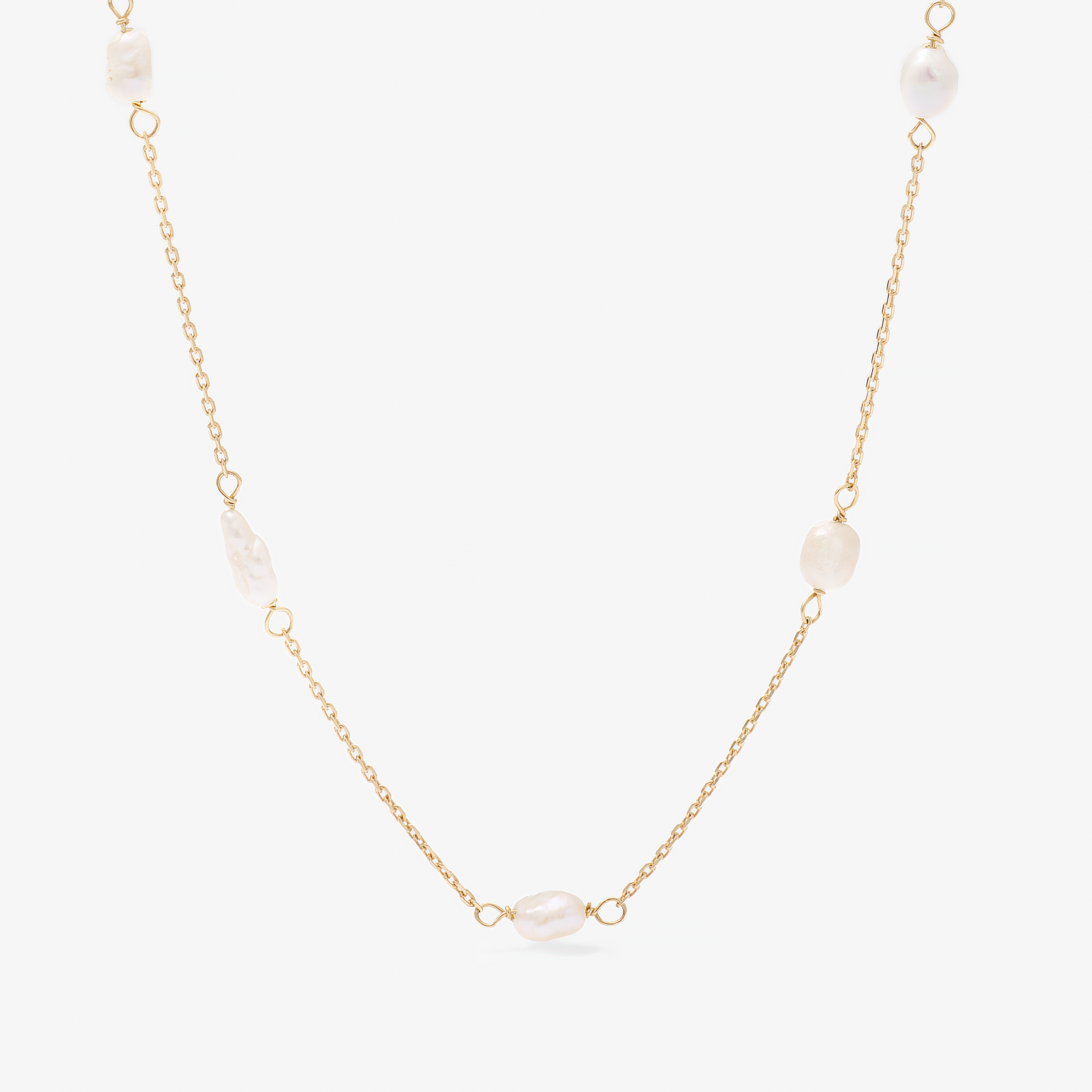 9K Yellow Gold Baroque Pearl Station Necklace 45cm