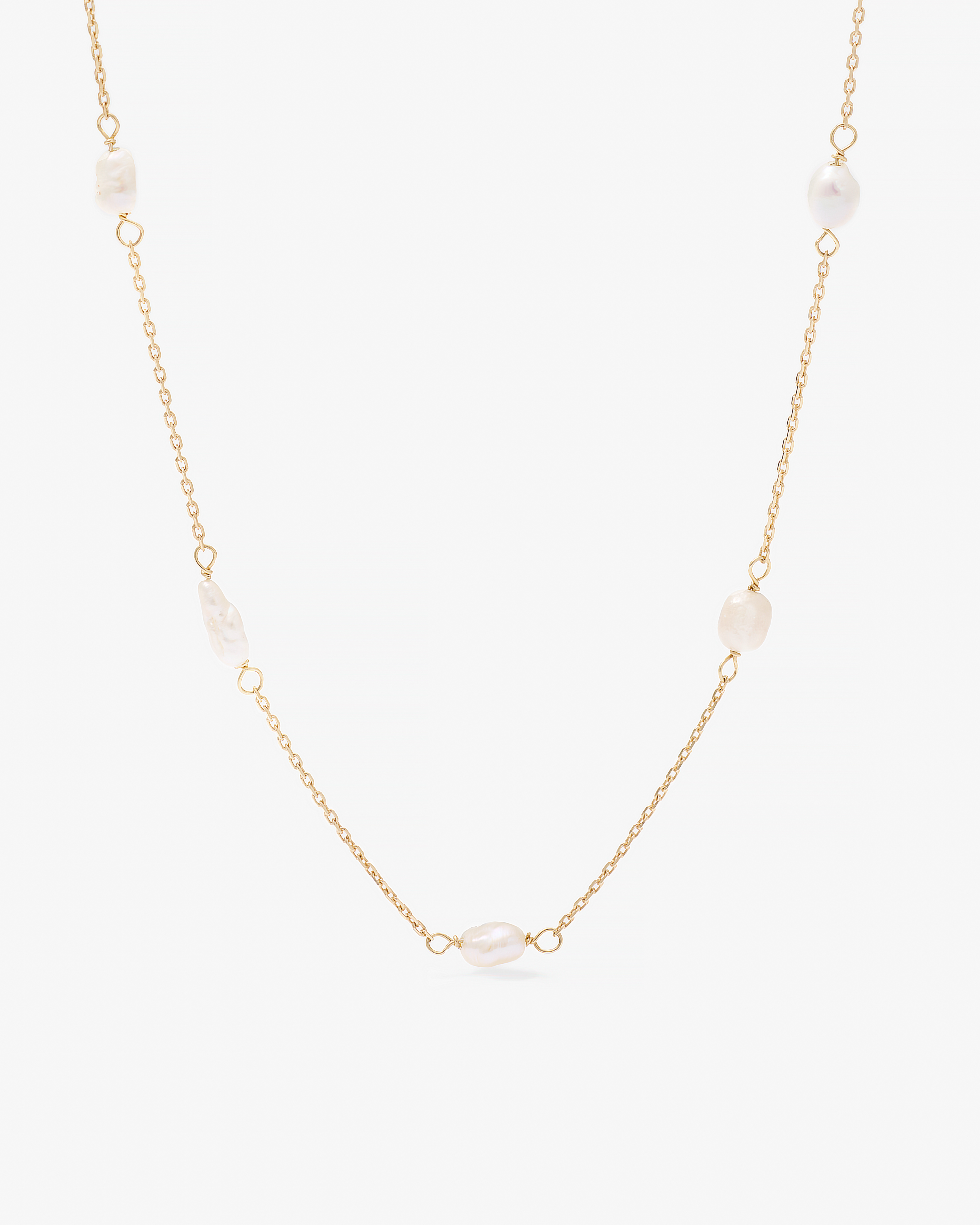 9K Yellow Gold Baroque Pearl Station Necklace 45cm