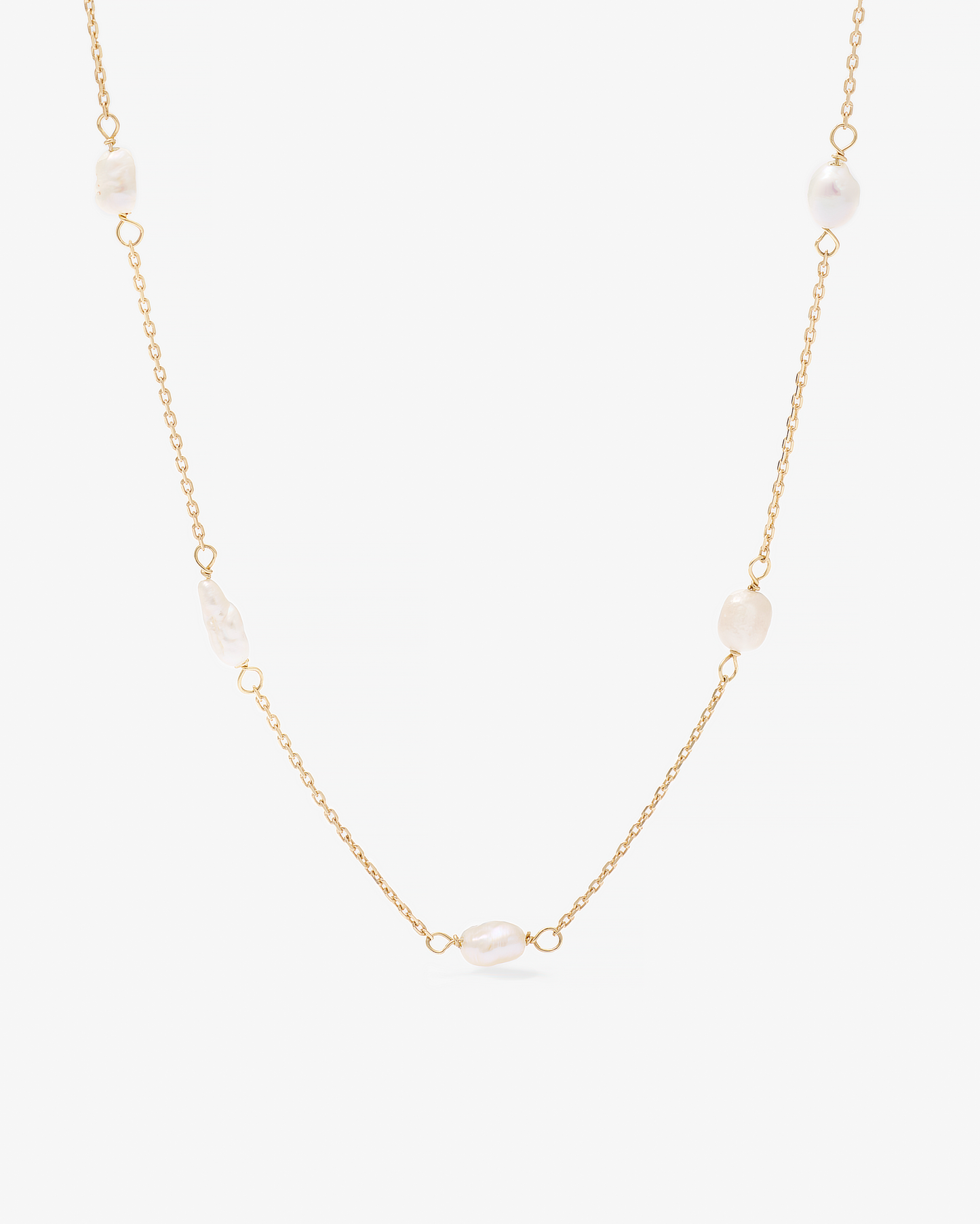 9K Yellow Gold Baroque Pearl Station Necklace 45cm