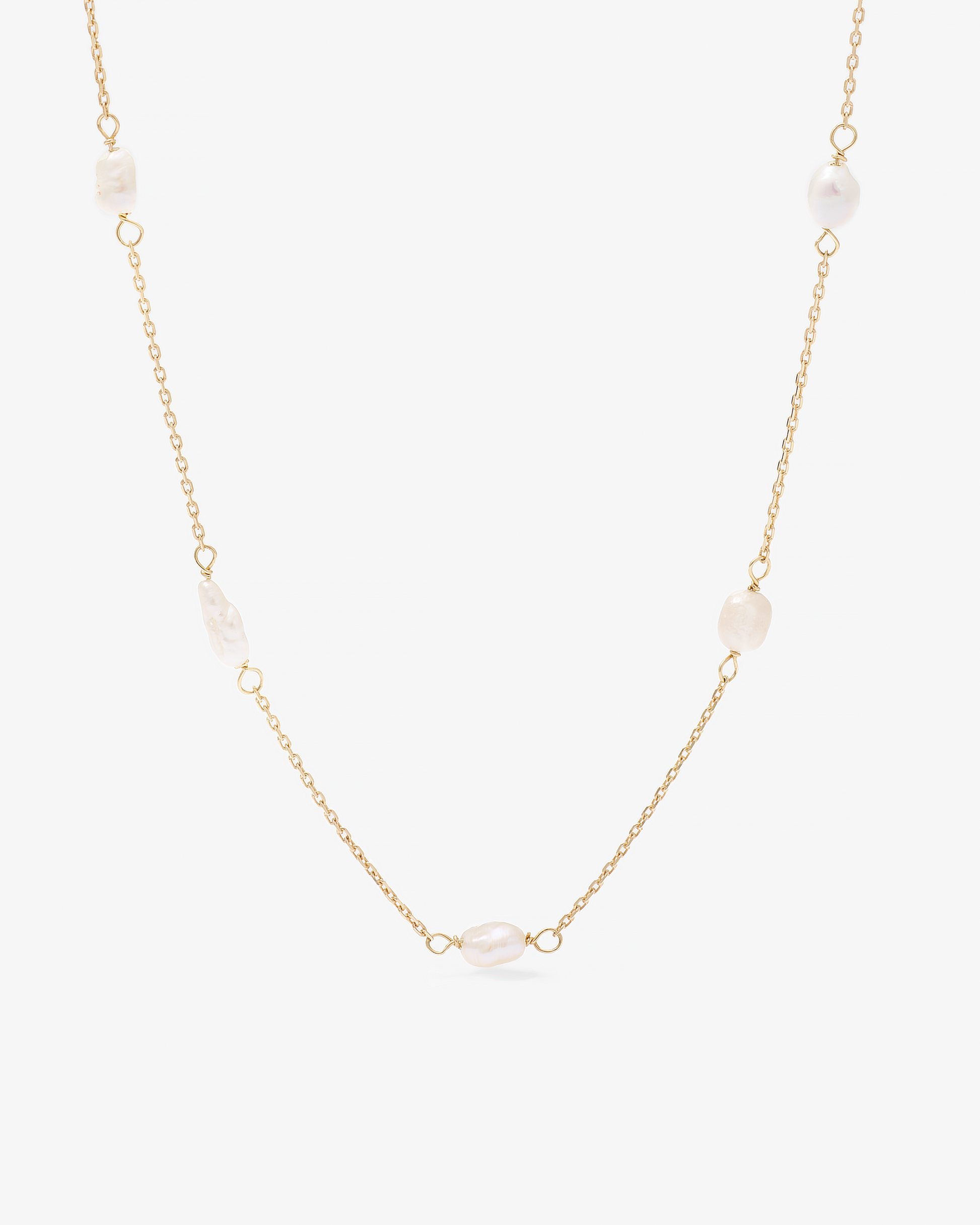 9K Yellow Gold Baroque Pearl Station Necklace 45cm