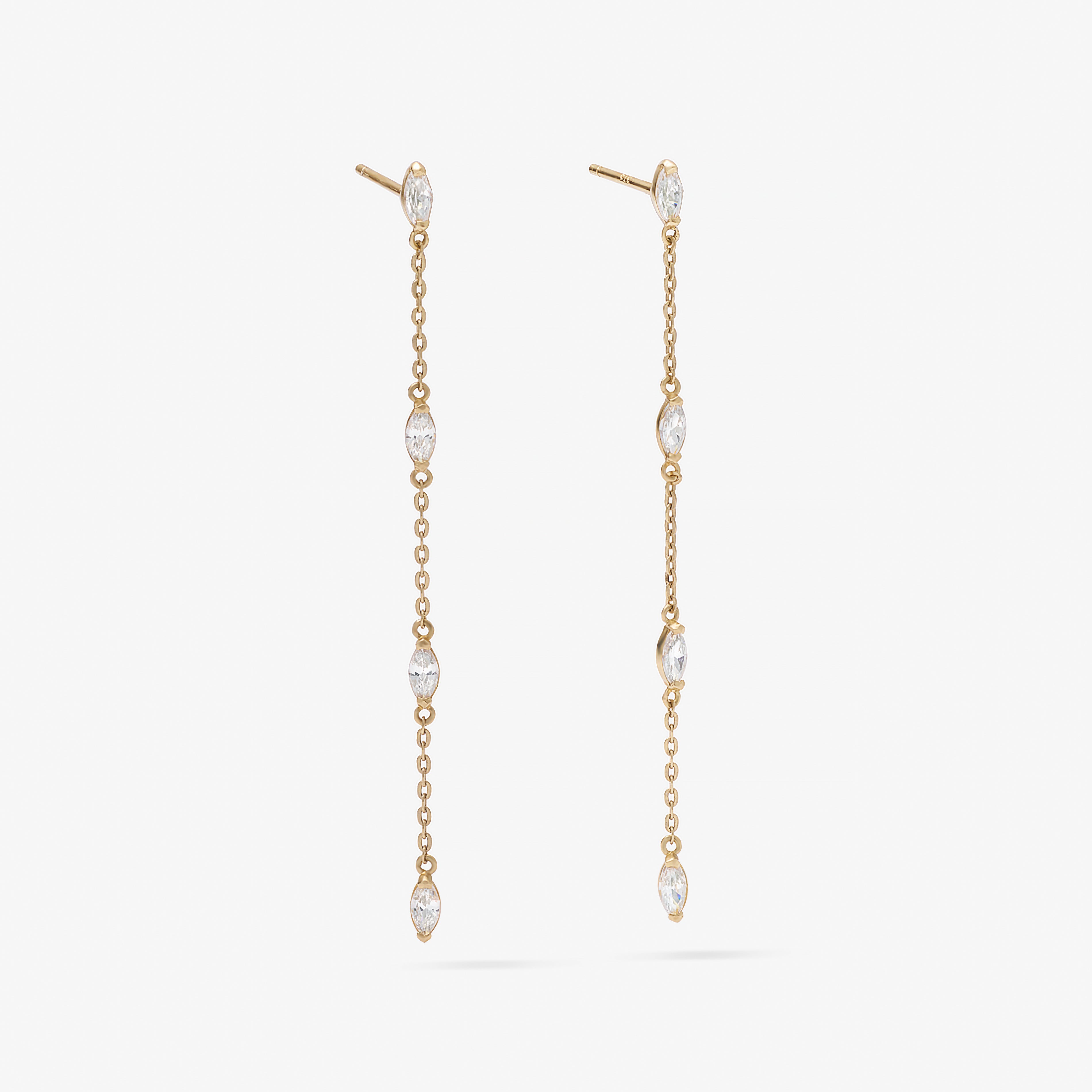 9K Yellow Gold Marquise Zirconia Station Drop Stud Earrings