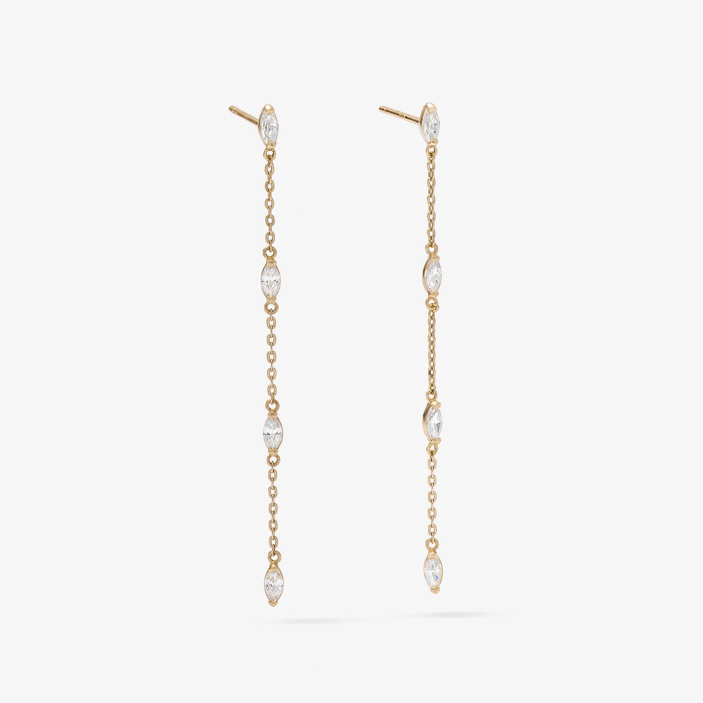 9K Yellow Gold Marquise Zirconia Station Drop Stud Earrings