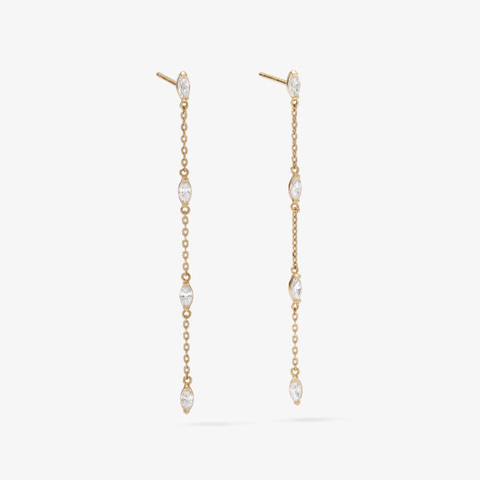 9K Yellow Gold Marquise Zirconia Station Drop Stud Earrings