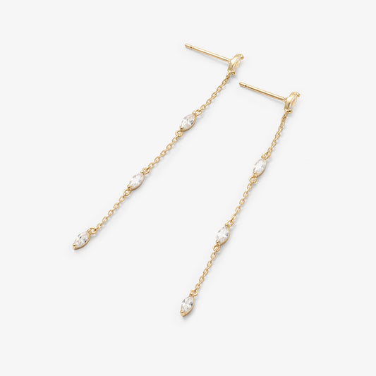 9K Yellow Gold Marquise Zirconia Station Drop Stud Earrings