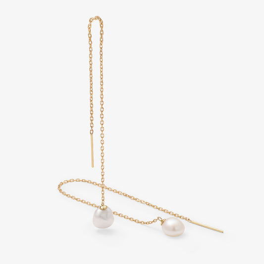 9K Yellow Gold Baroque Pearl Thread Earrings