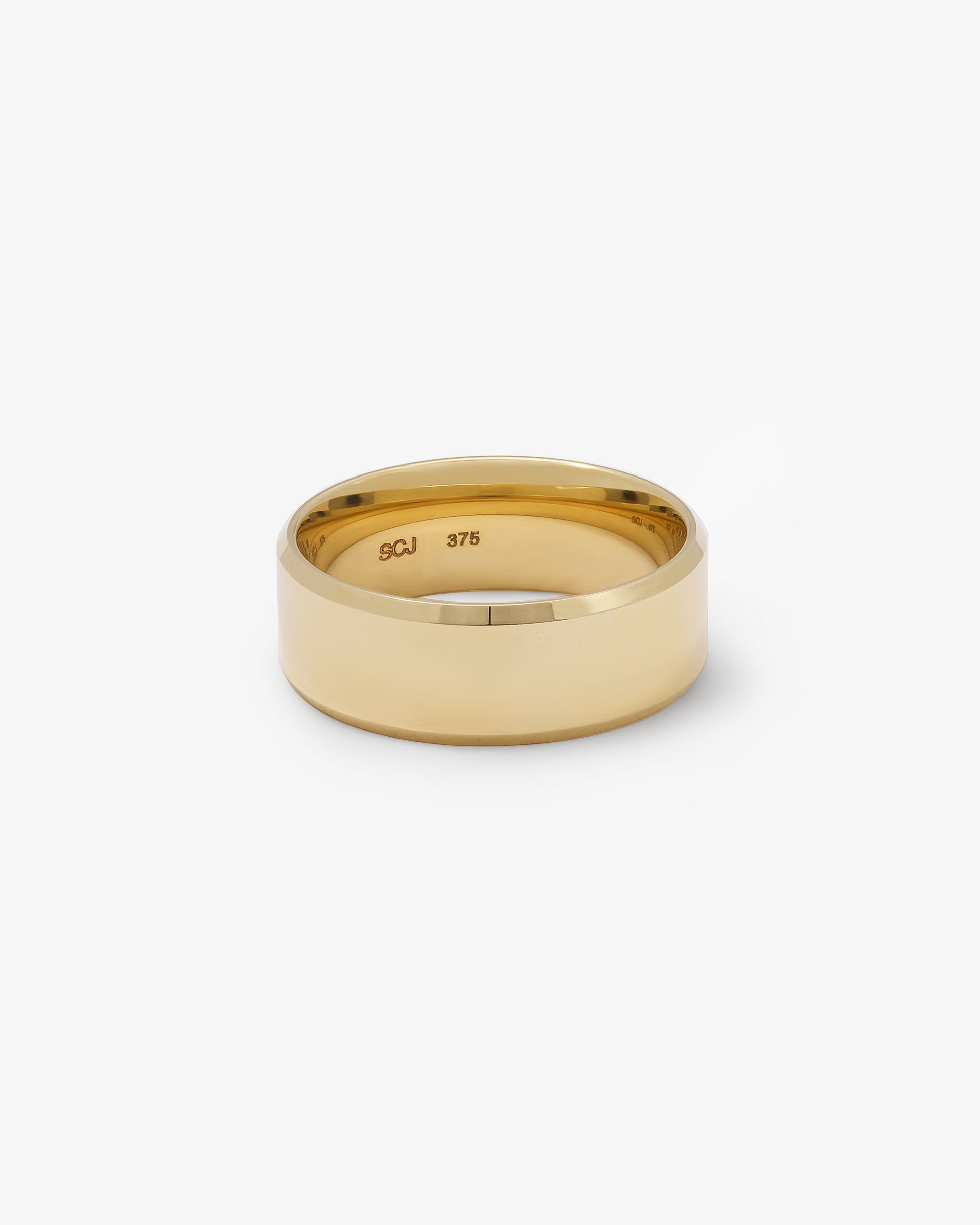 9K Yellow Gold Polished Band With Bevelled Edges 8mm