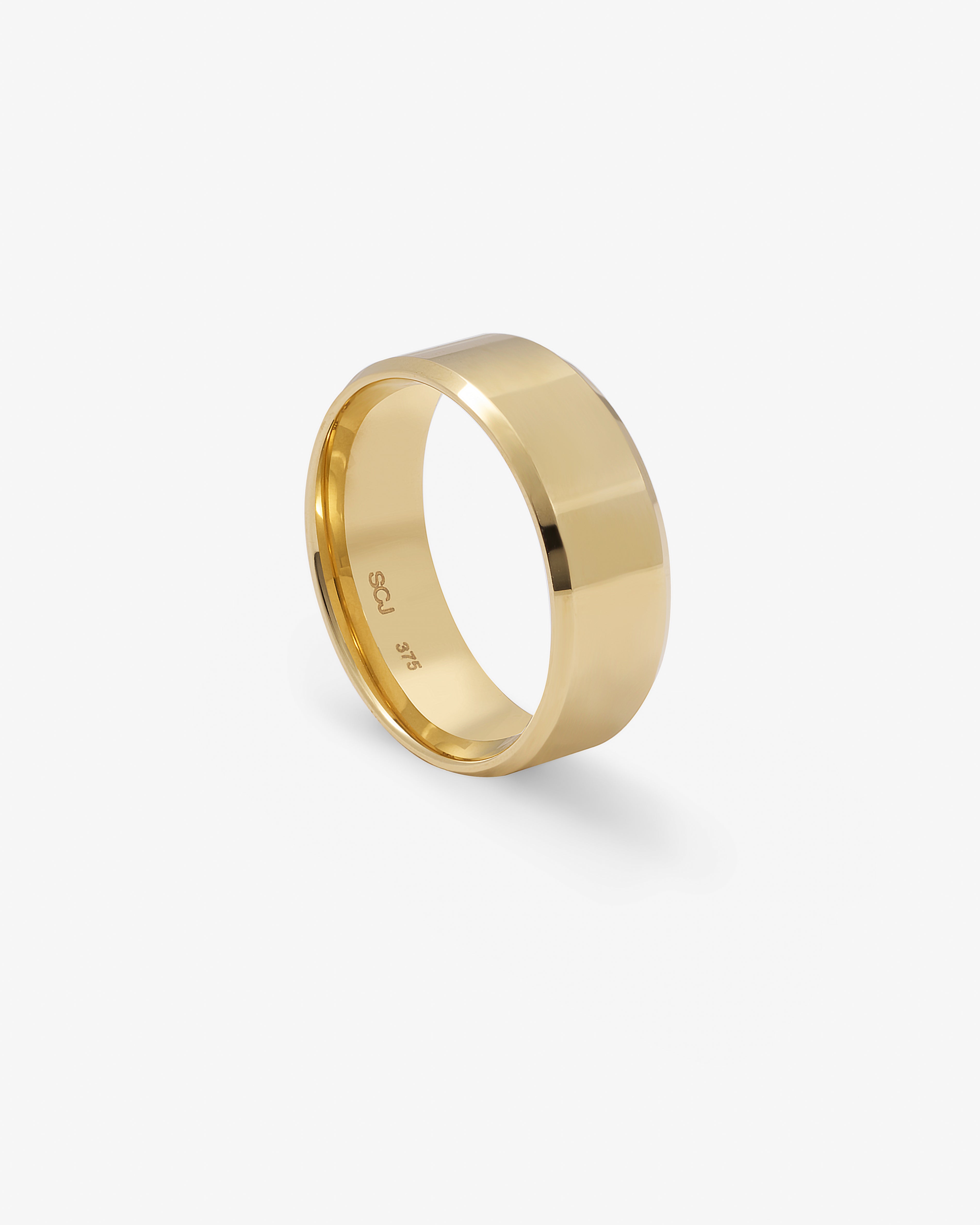 9K Yellow Gold Polished Band With Bevelled Edges 8mm