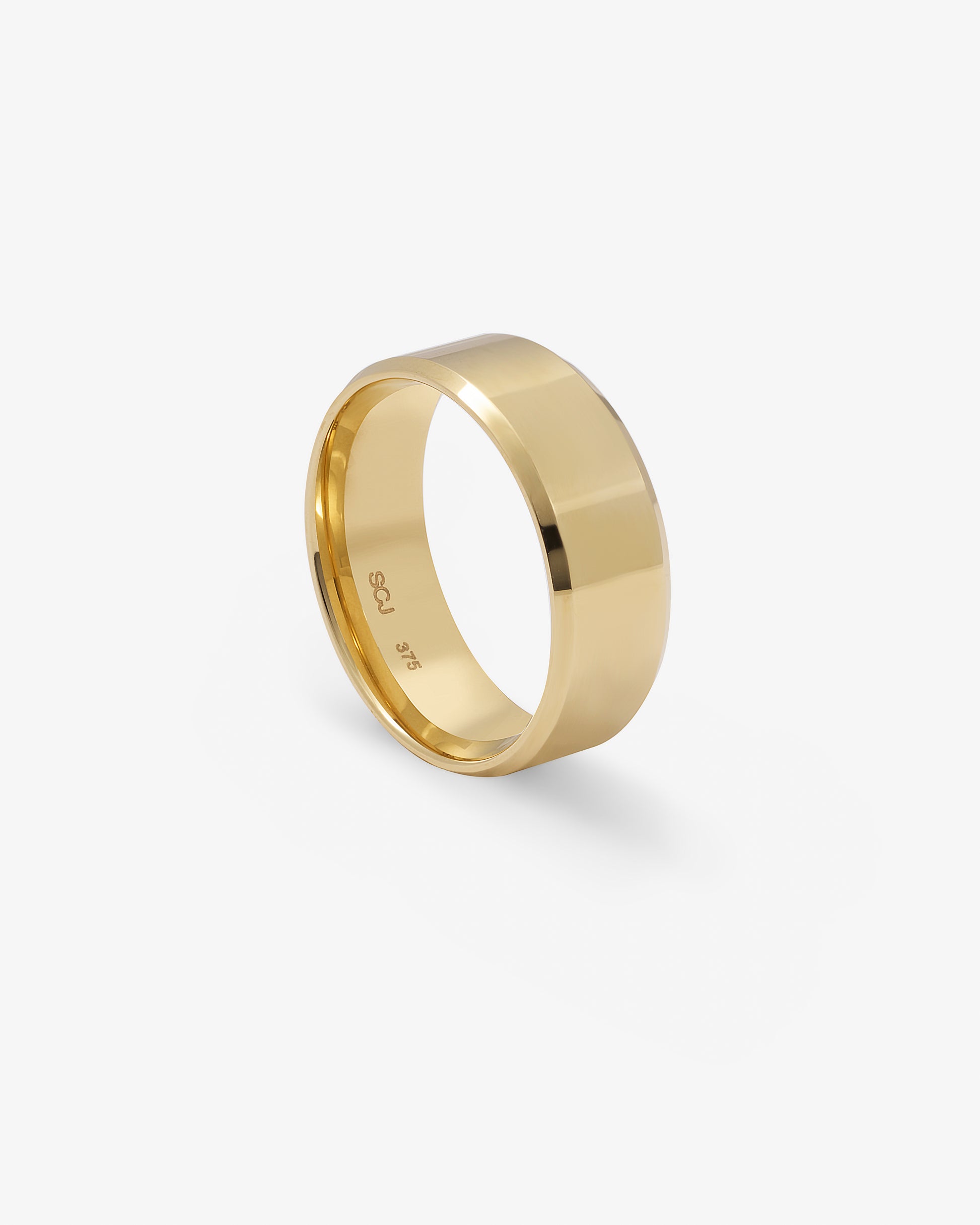 9K Yellow Gold Polished Band With Bevelled Edges 8mm