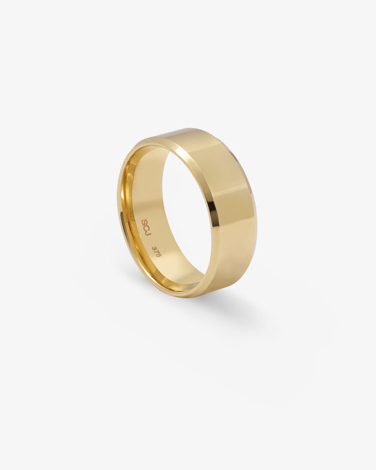 9K Yellow Gold Polished Band With Bevelled Edges 8mm