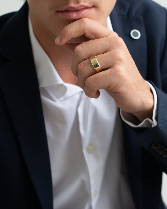 9K Yellow Gold Polished Band With Bevelled Edges 8mm