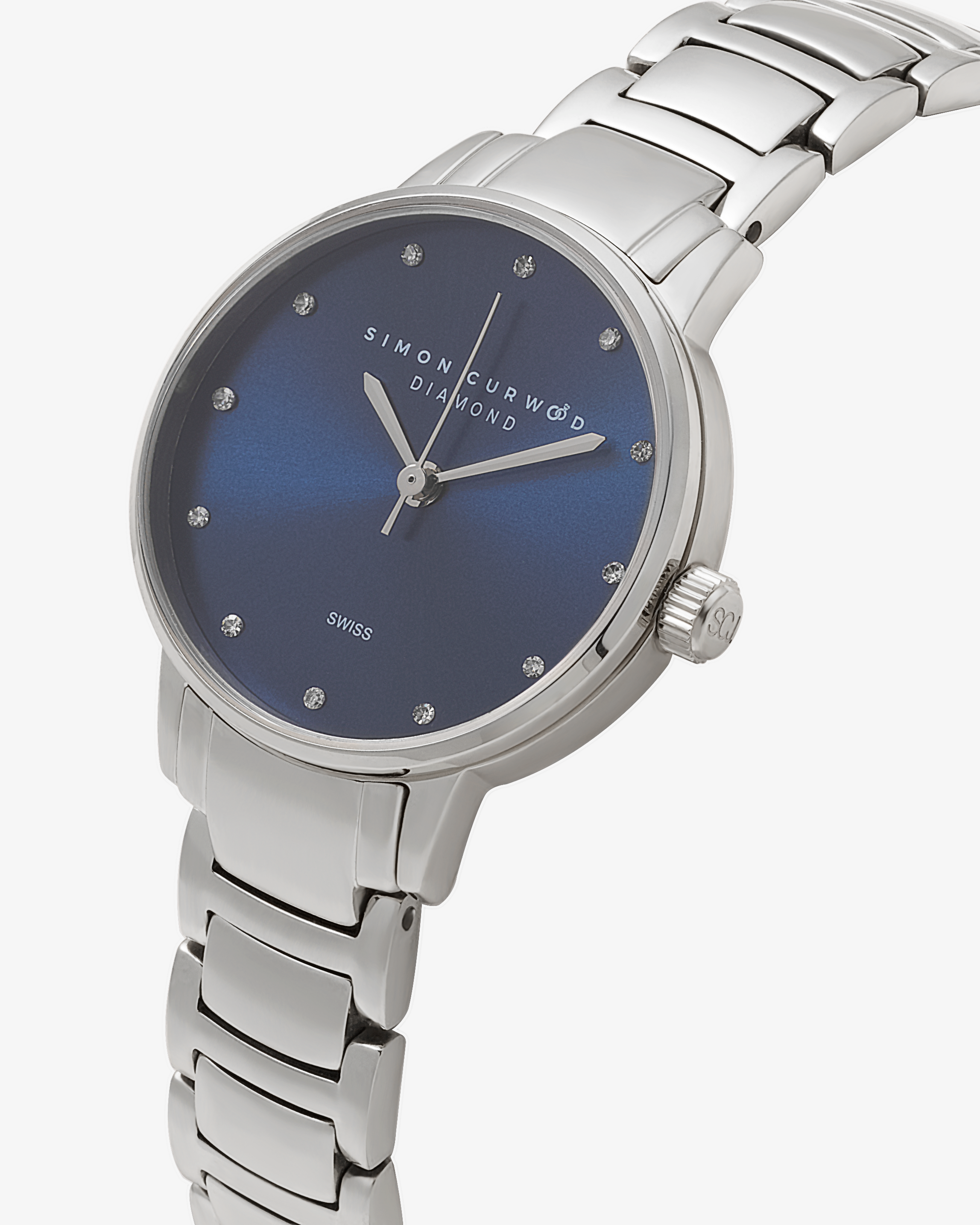 Stainless Steel Ladies Watch With Ceylon Blue Dial And Diamond Hour Markers