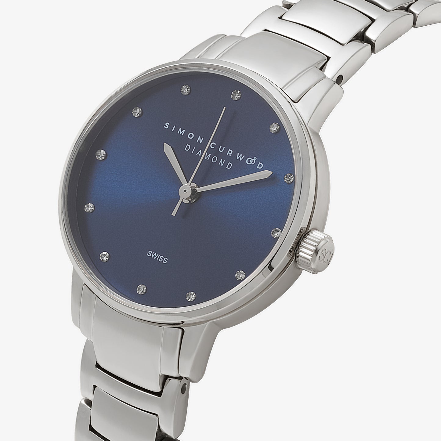 Stainless Steel Ladies Watch With Ceylon Blue Dial And Diamond Hour Markers