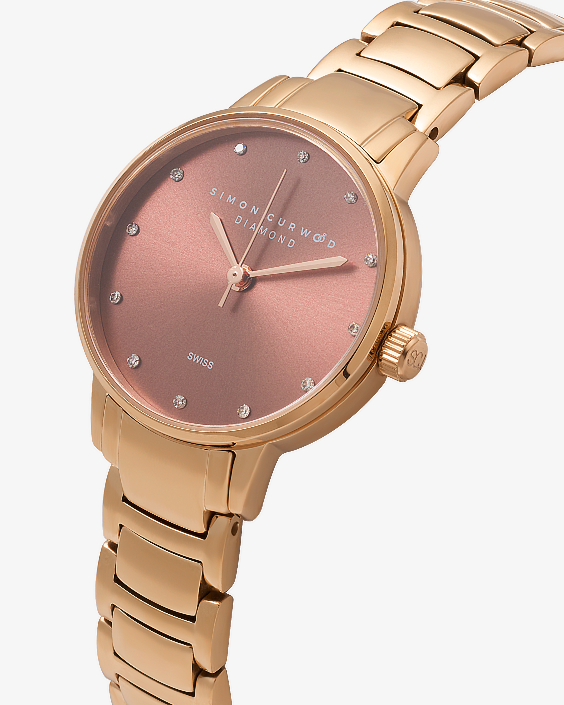 Rose Gold Tone Ladies Watch With Mocha Dial And Diamond Hour Markers