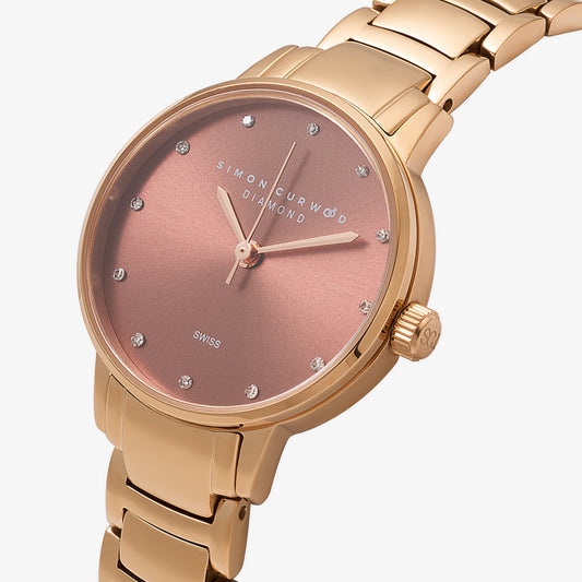 Rose Gold Tone Ladies Watch With Mocha Dial And Diamond Hour Markers