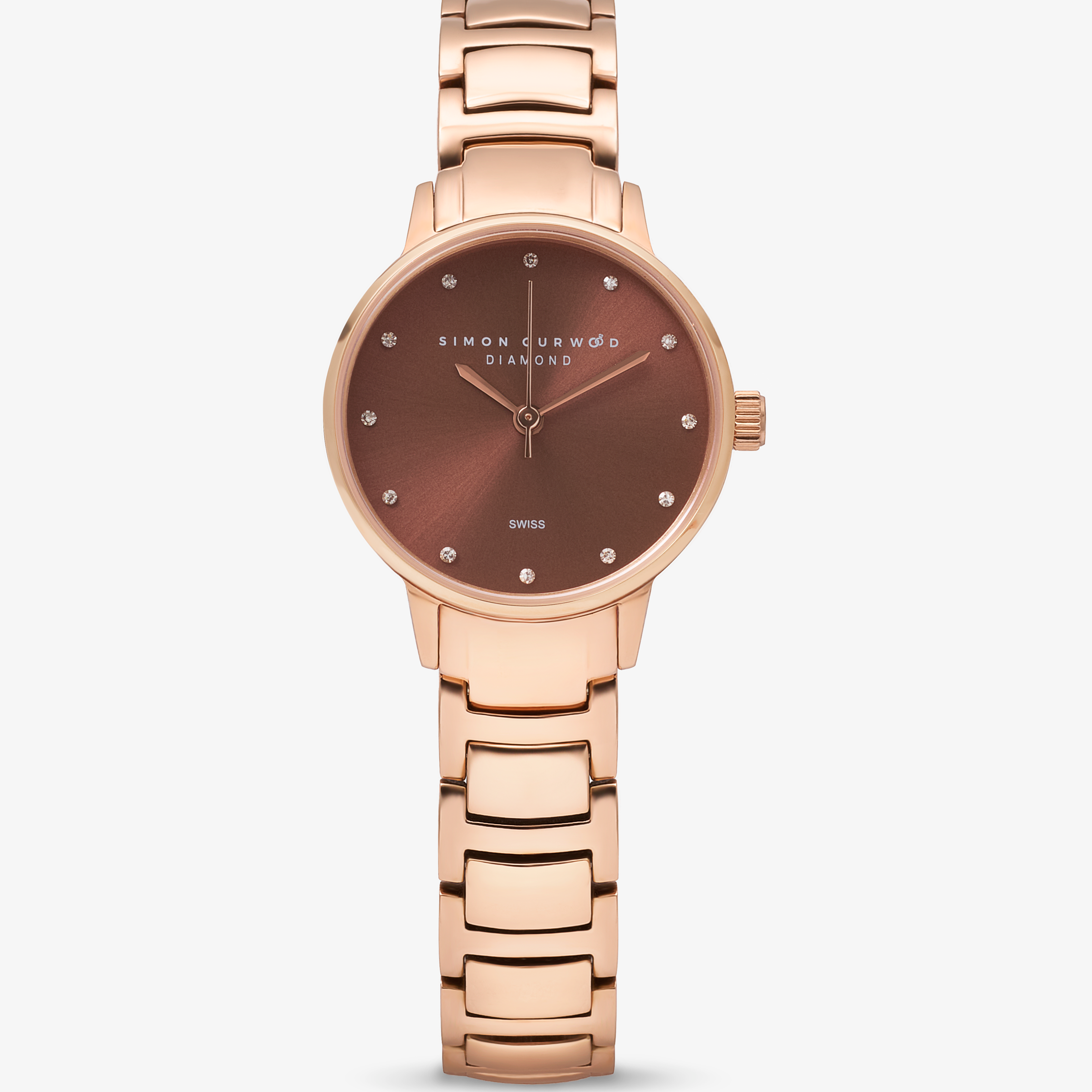 Rose Gold Tone Ladies Watch With Mocha Dial And Diamond Hour Markers