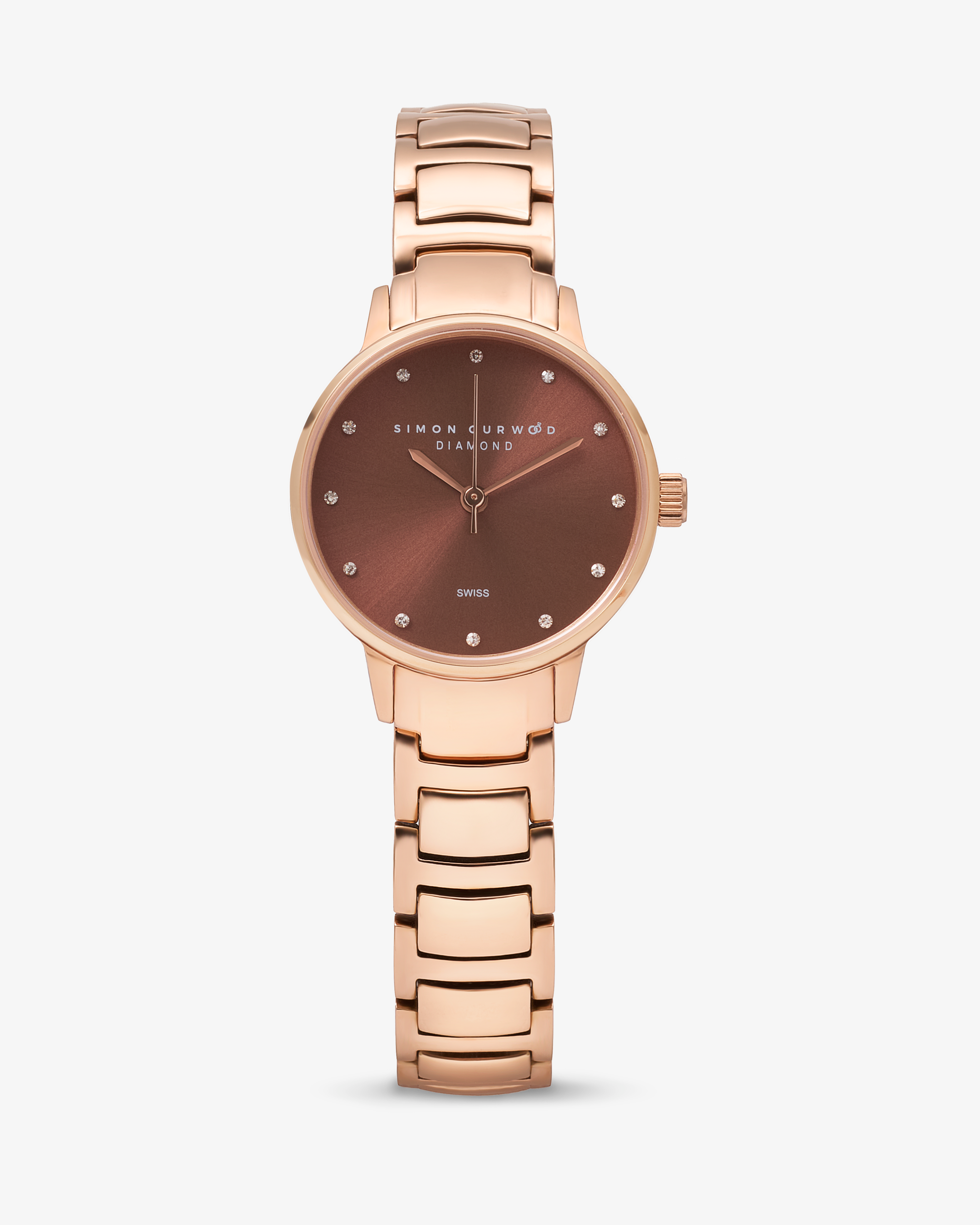 Rose Gold Tone Ladies Watch With Mocha Dial And Diamond Hour Markers