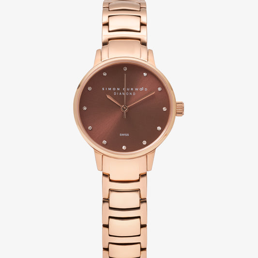 Rose Gold Tone Ladies Watch With Mocha Dial And Diamond Hour Markers