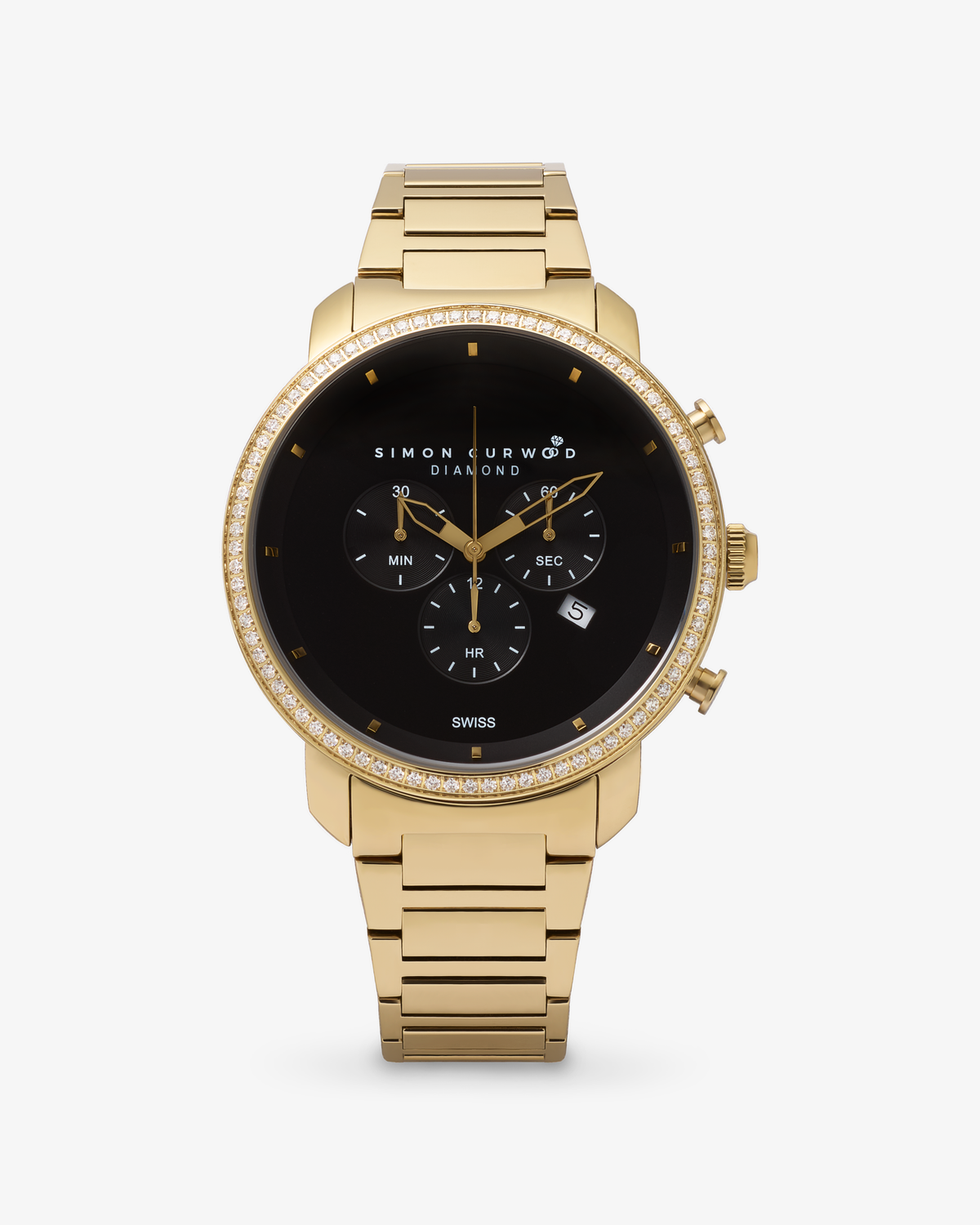25% OFF APPLIED TO CART - Gold Tone Stainless Steel Diamond Watch with Black Dial