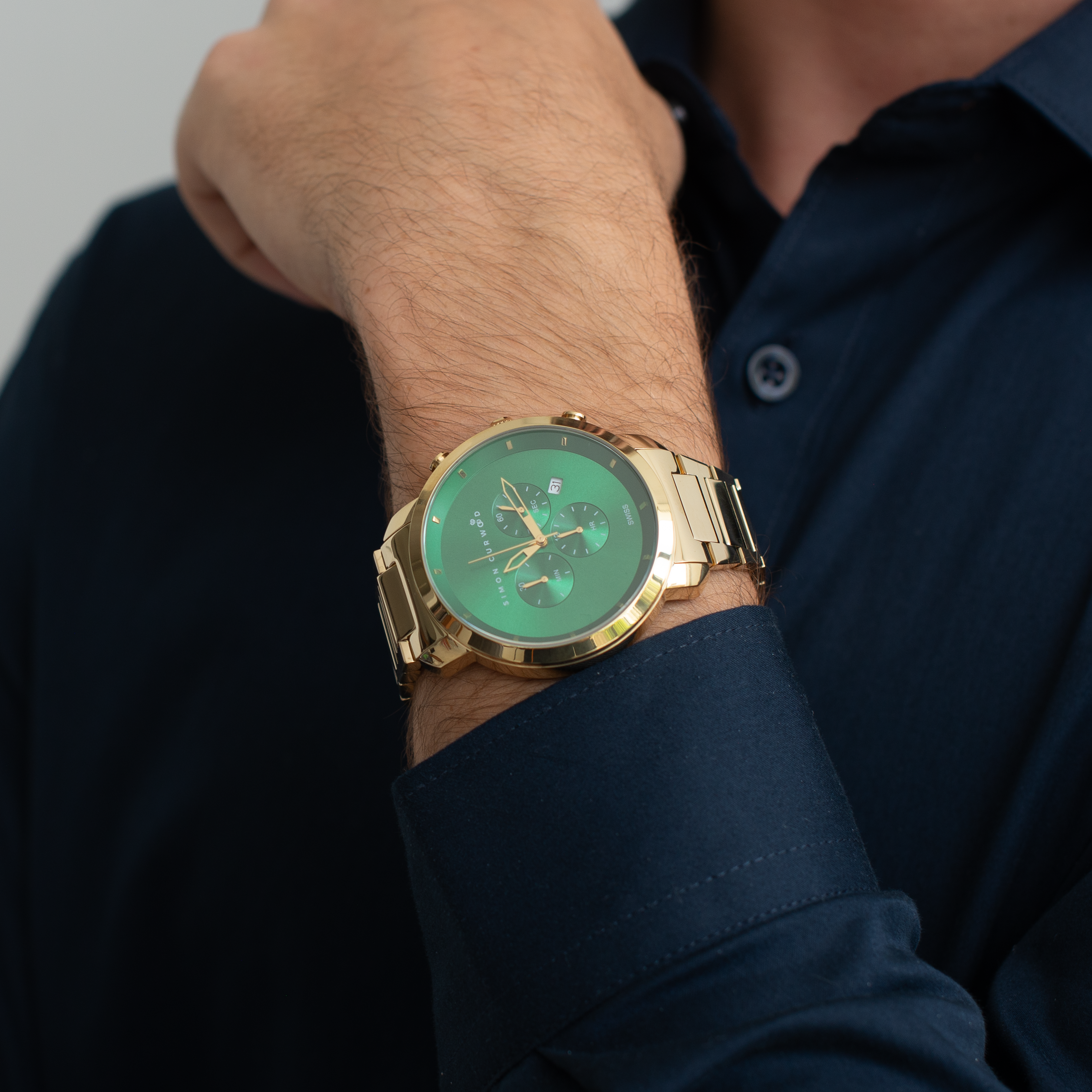 25% OFF APPLIED TO CART - Gold Tone Stainless Steel Watch With Emerald Green Dial