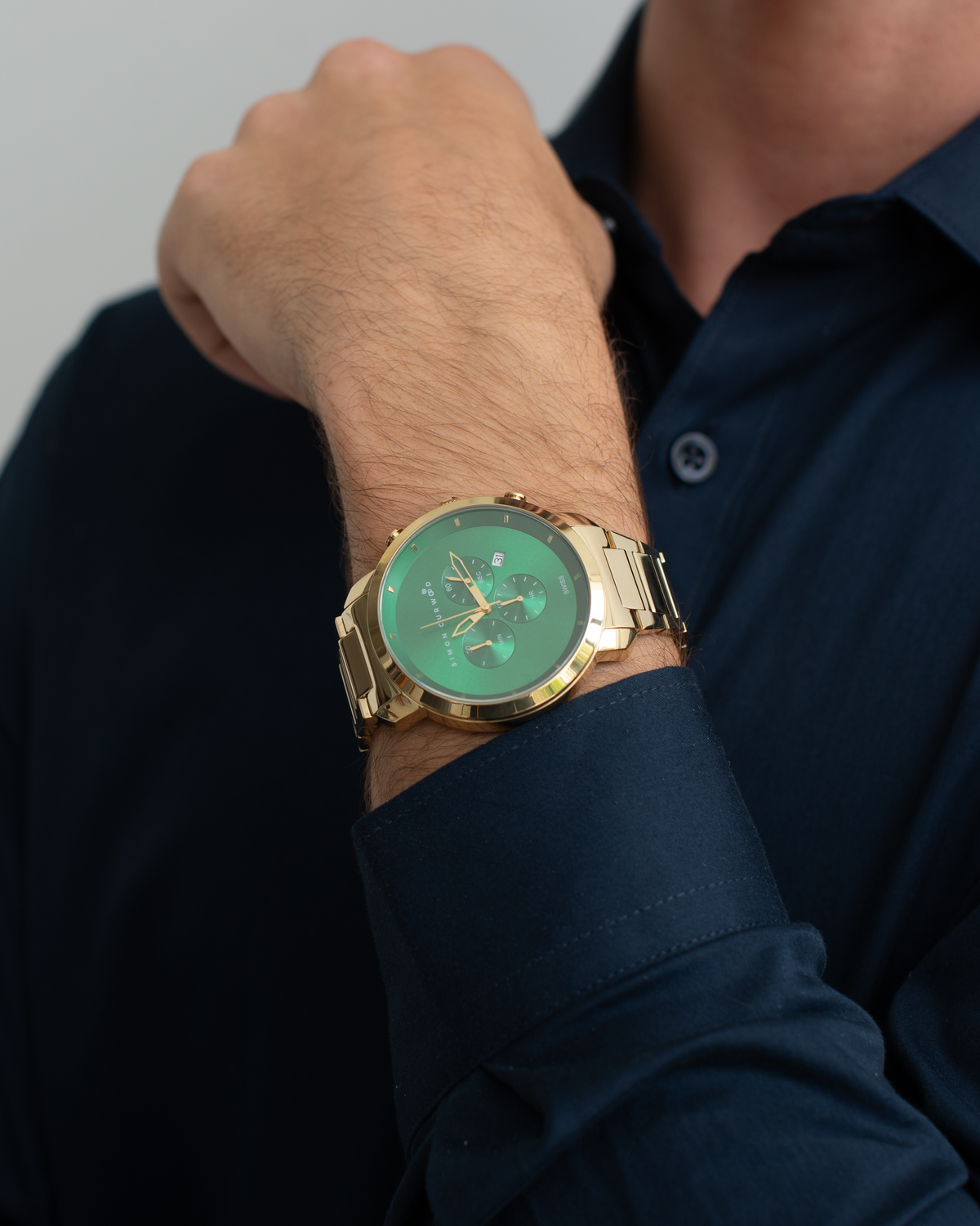 25% OFF APPLIED TO CART - Gold Tone Stainless Steel Watch With Emerald Green Dial