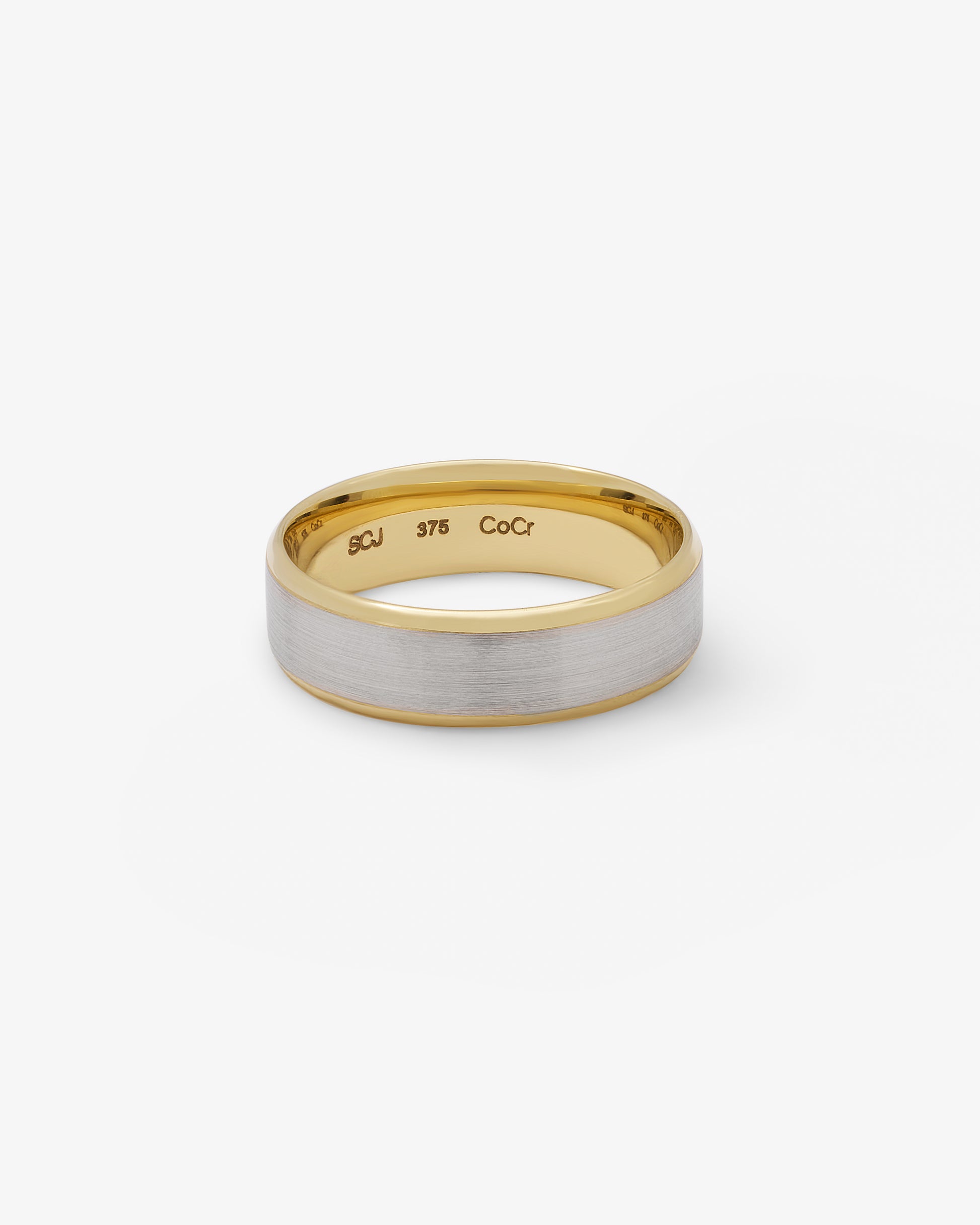 9K Yellow Gold And Cobalt Chrome Polished Edges With Brushed Centre Band 6.5mm