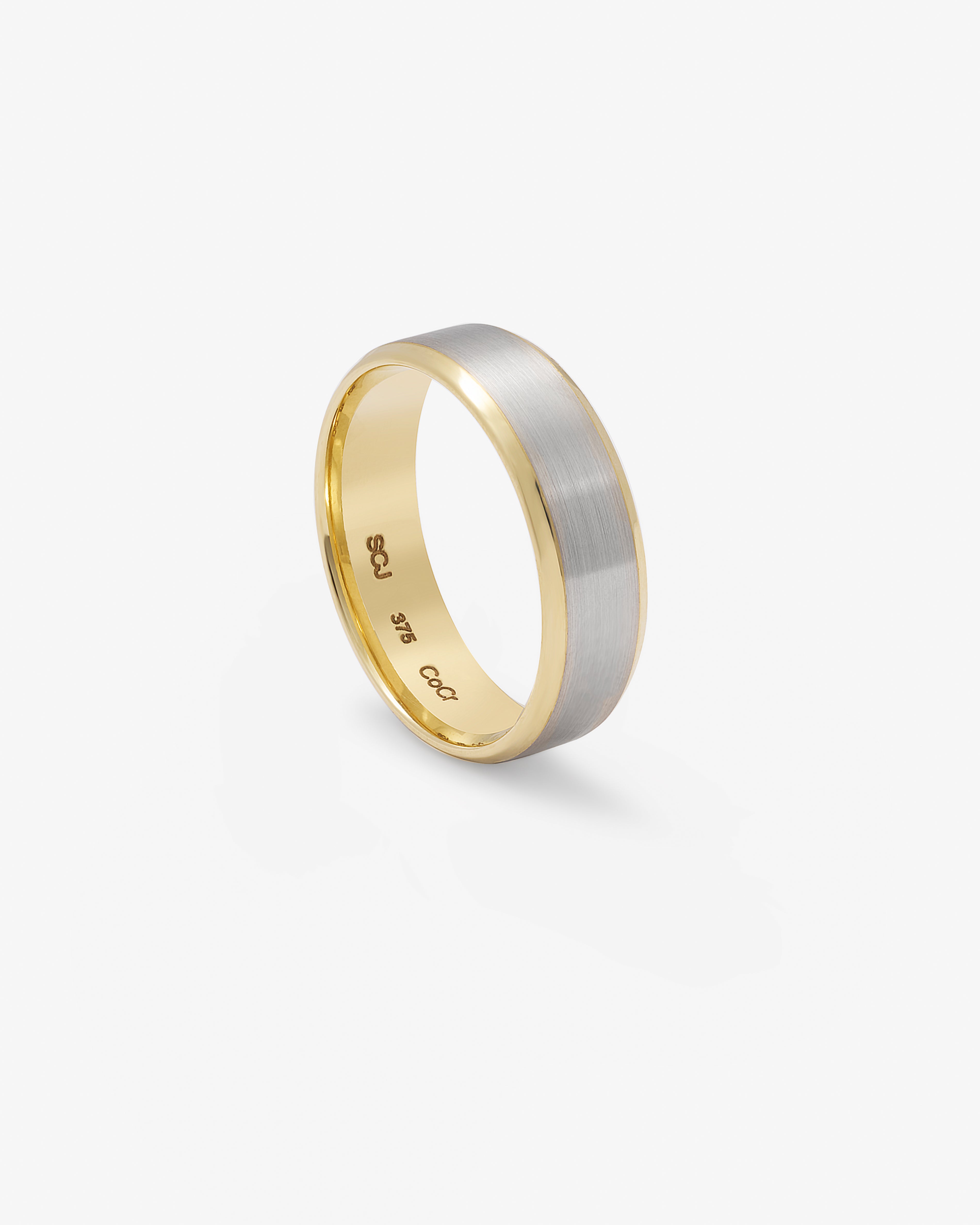 9K Yellow Gold And Cobalt Chrome Polished Edges With Brushed Centre Band 6.5mm