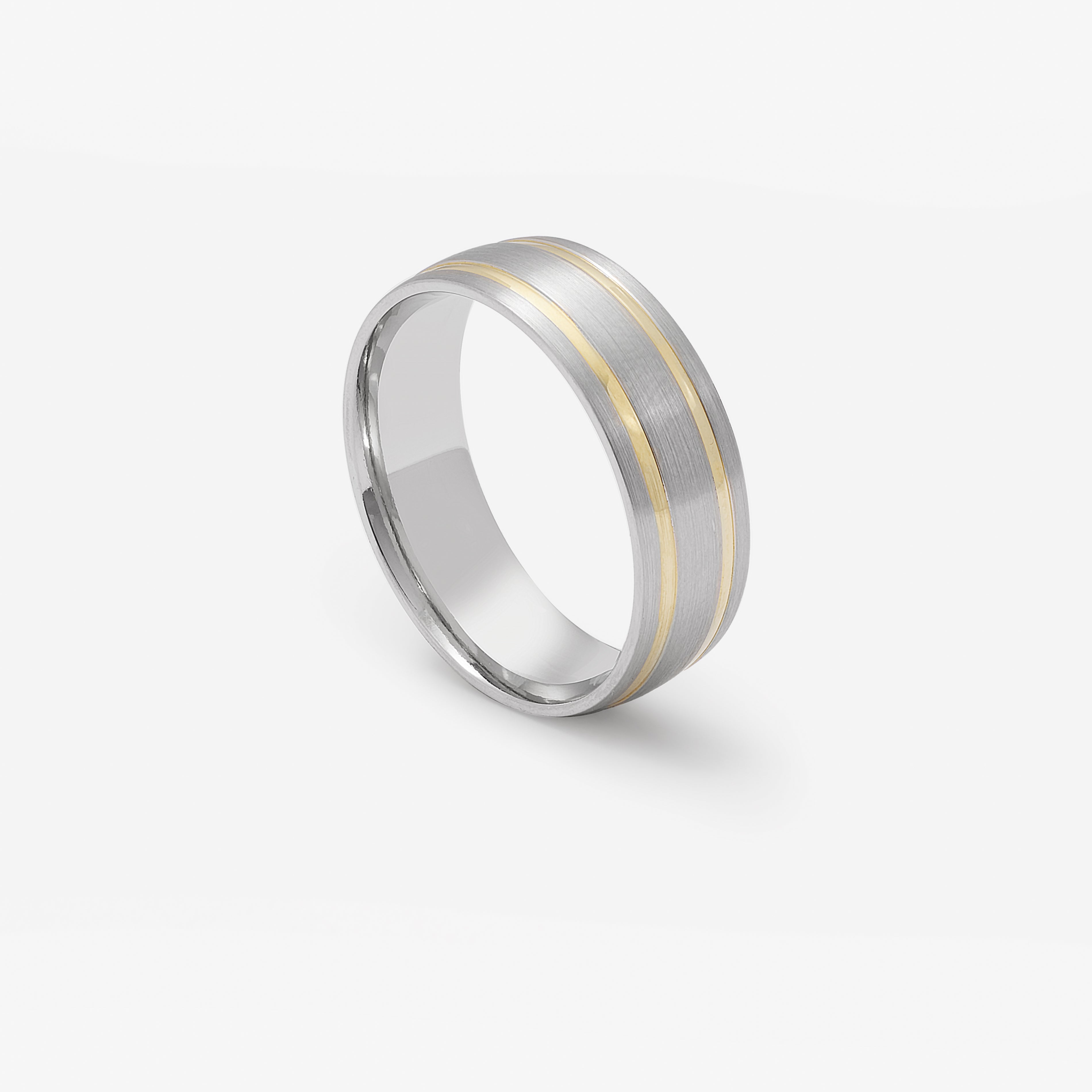 Cobalt Chrome Brushed Band With Dual Polished 9K Yellow Gold Grooves 7mm