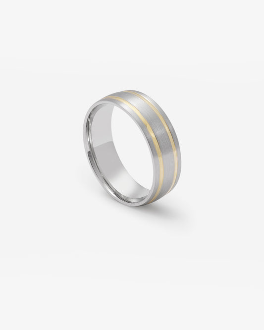 Cobalt Chrome Brushed Band With Dual Polished 9K Yellow Gold Grooves 7mm