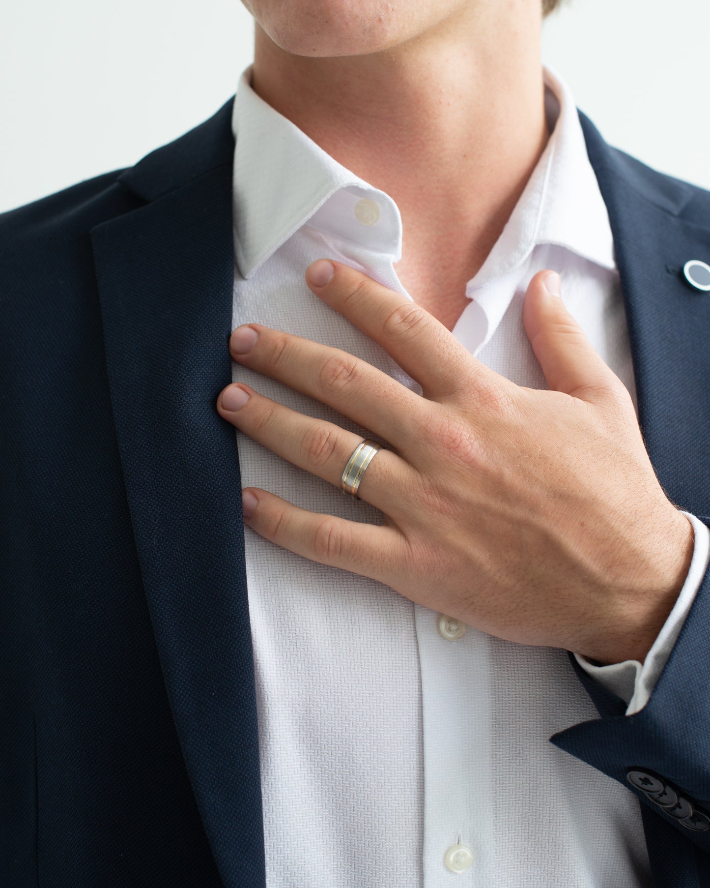 Cobalt Chrome Brushed Band With Dual Polished 9K Yellow Gold Grooves 7mm