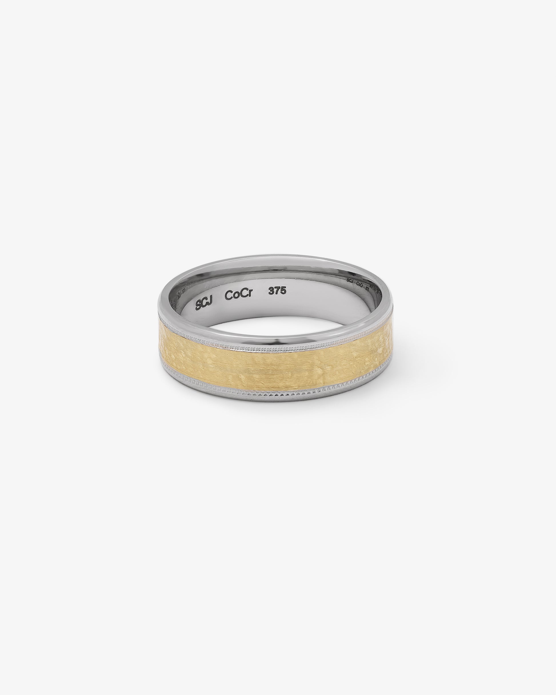 Cobalt Chrome Band With 9K Yellow Gold Hammered Finish Centre 6.5mm