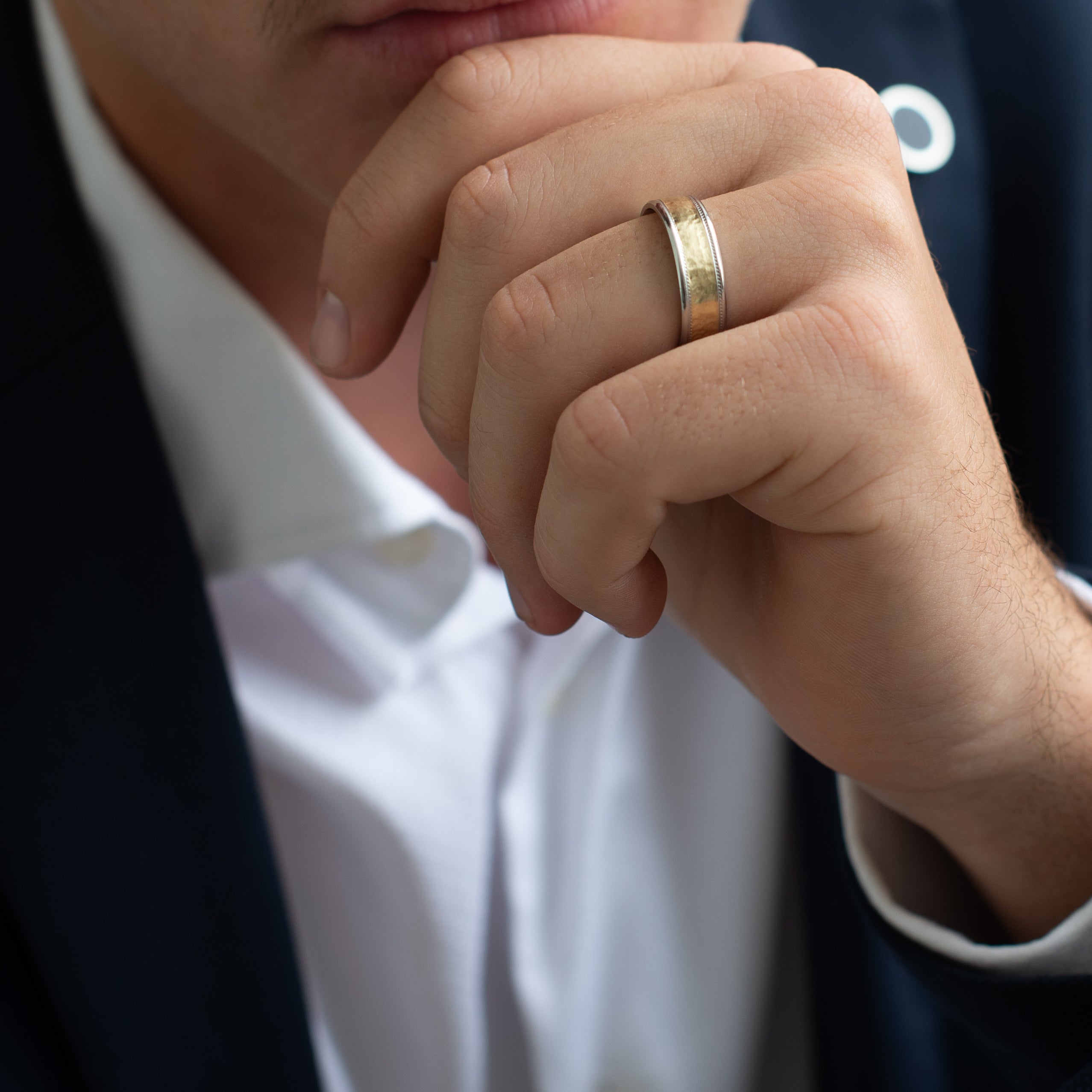 Cobalt Chrome Band With 9K Yellow Gold Hammered Finish Centre 6.5mm