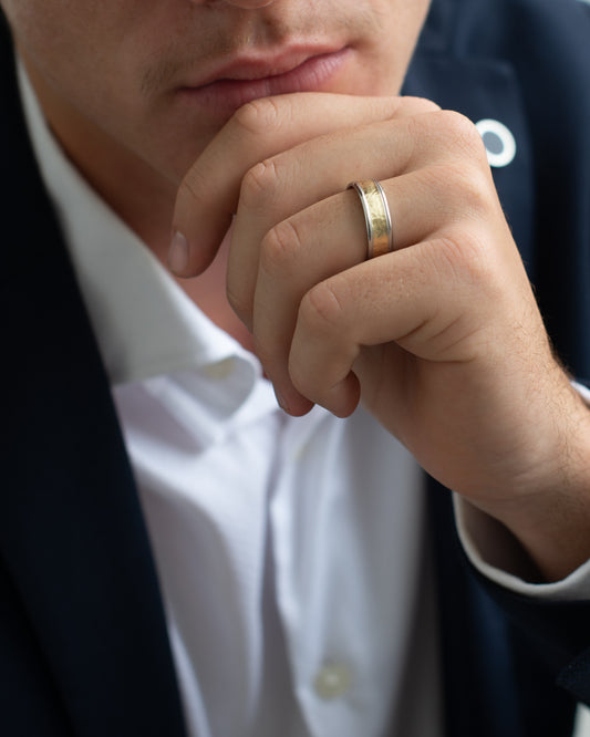 Cobalt Chrome Band With 9K Yellow Gold Hammered Finish Centre 6.5mm