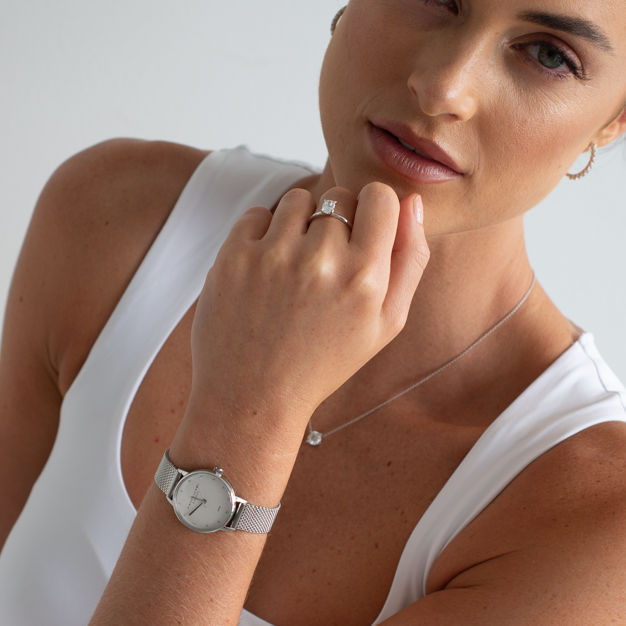 Stainless Steel Ladies Diamond Watch With Mesh Band