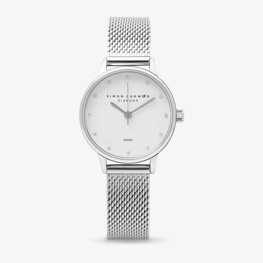 Stainless Steel Ladies Diamond Watch With Mesh Band