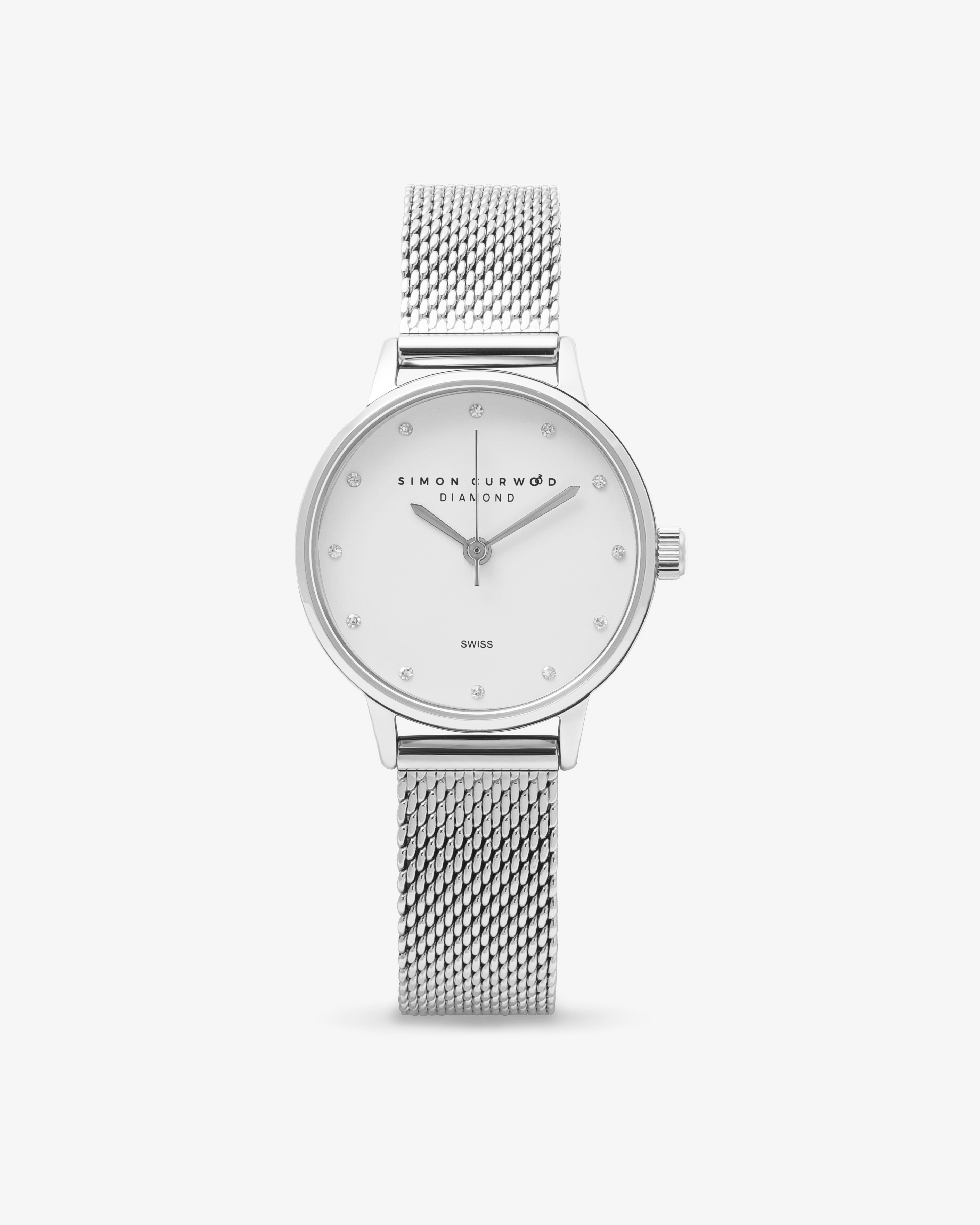 Stainless Steel Ladies Diamond Watch With Mesh Band