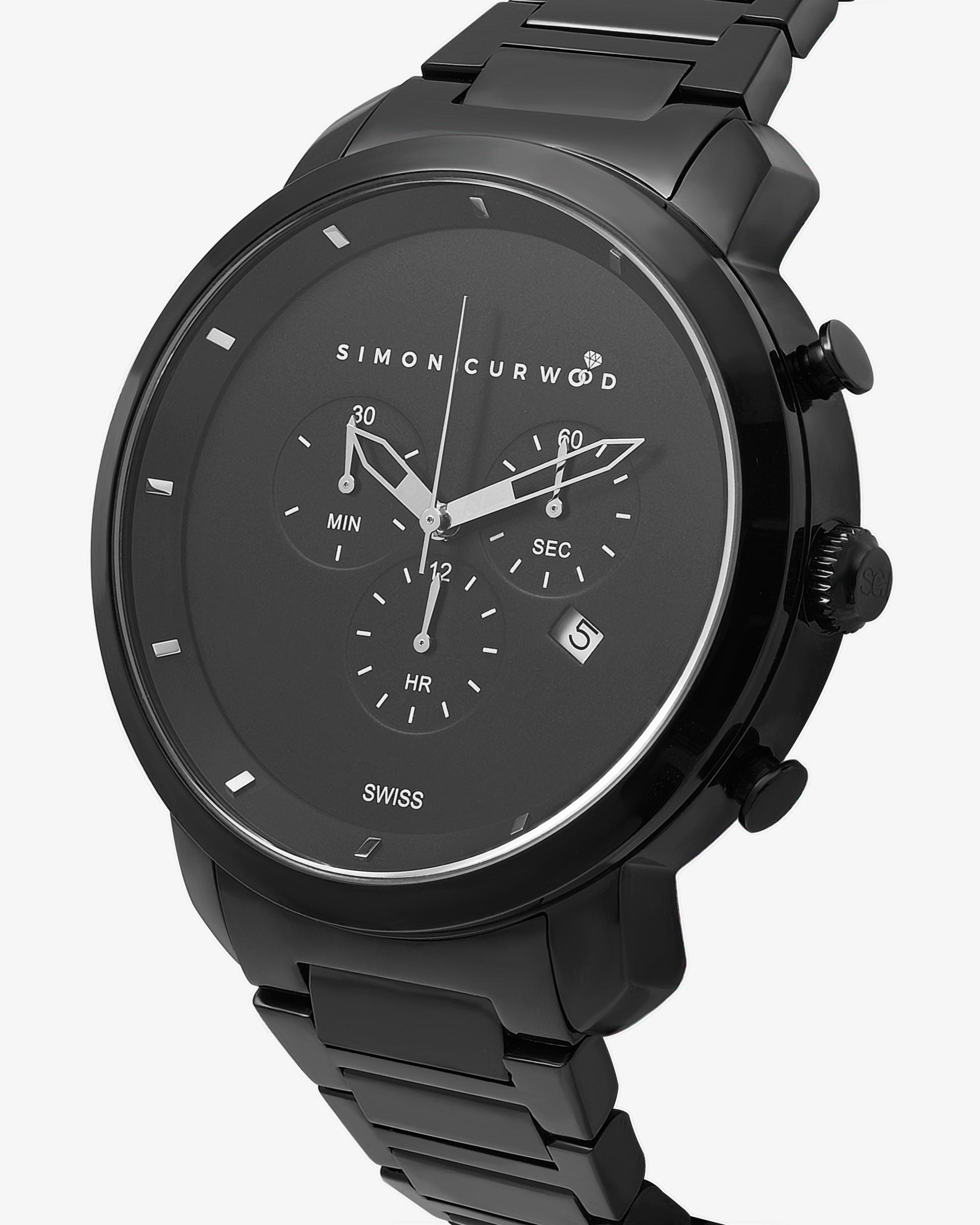 Stainless Steel Black Tone Watch With Black Dial 45mm
