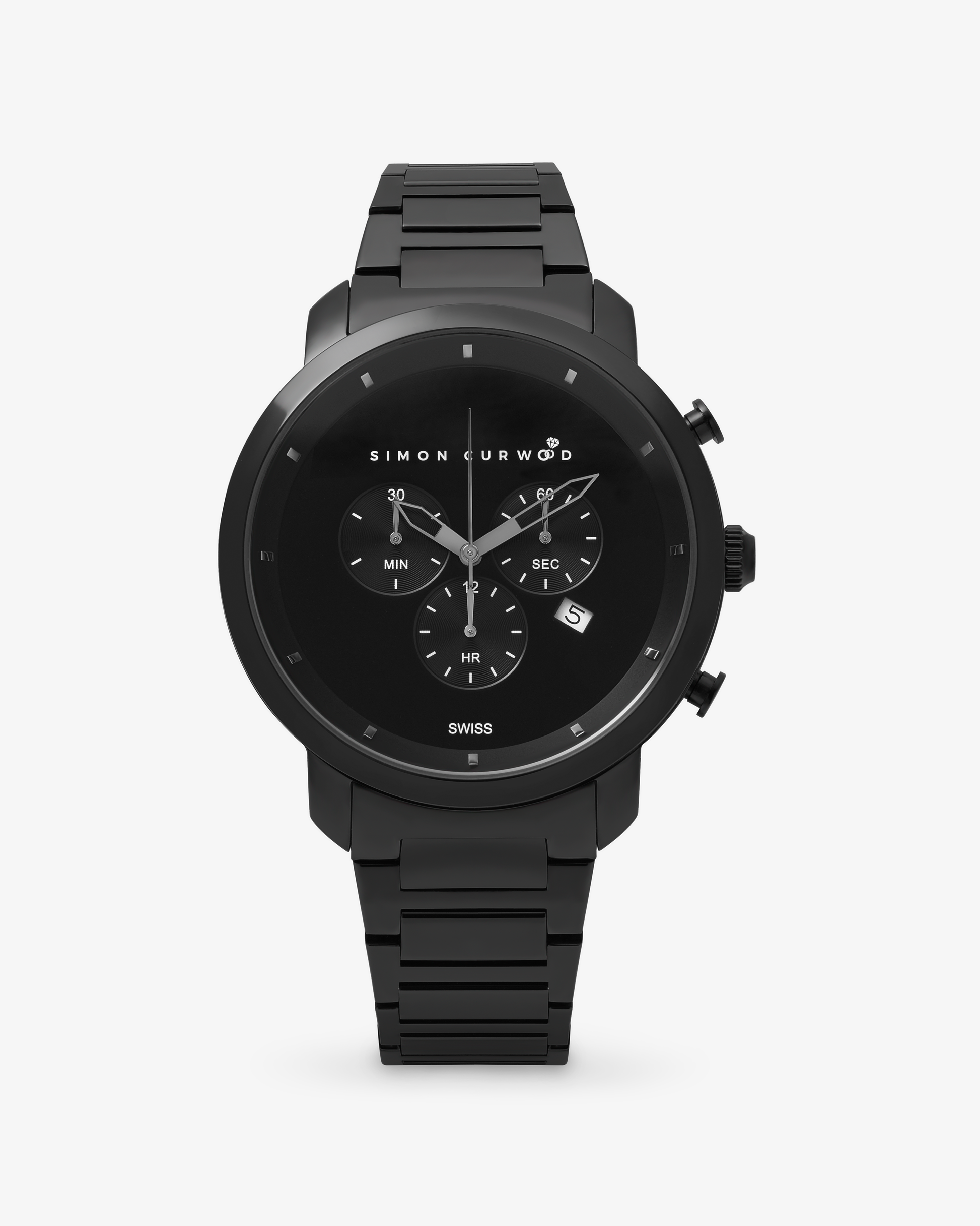 Stainless Steel Black Tone Watch With Black Dial 45mm