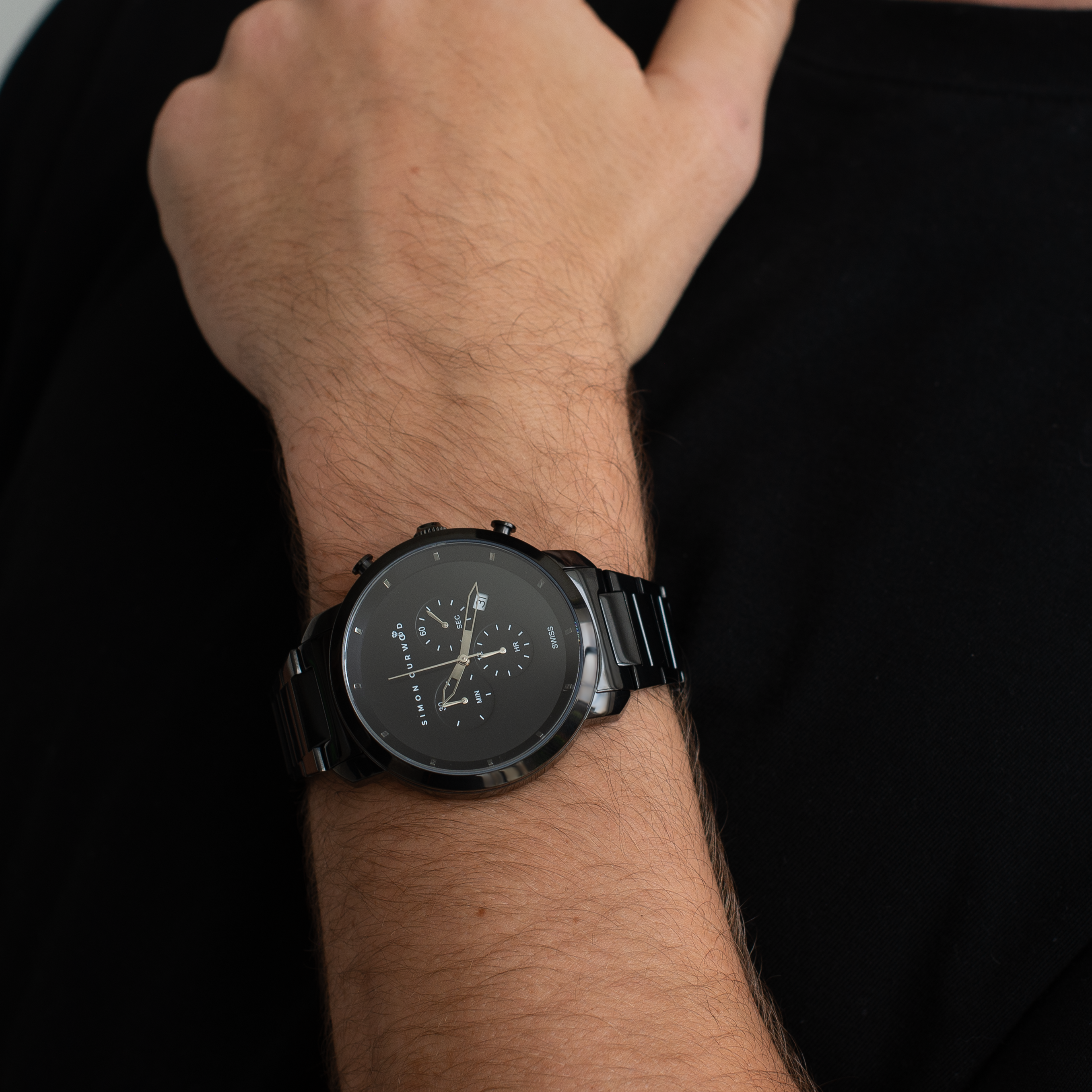 Stainless Steel Black Tone Watch With Black Dial 45mm