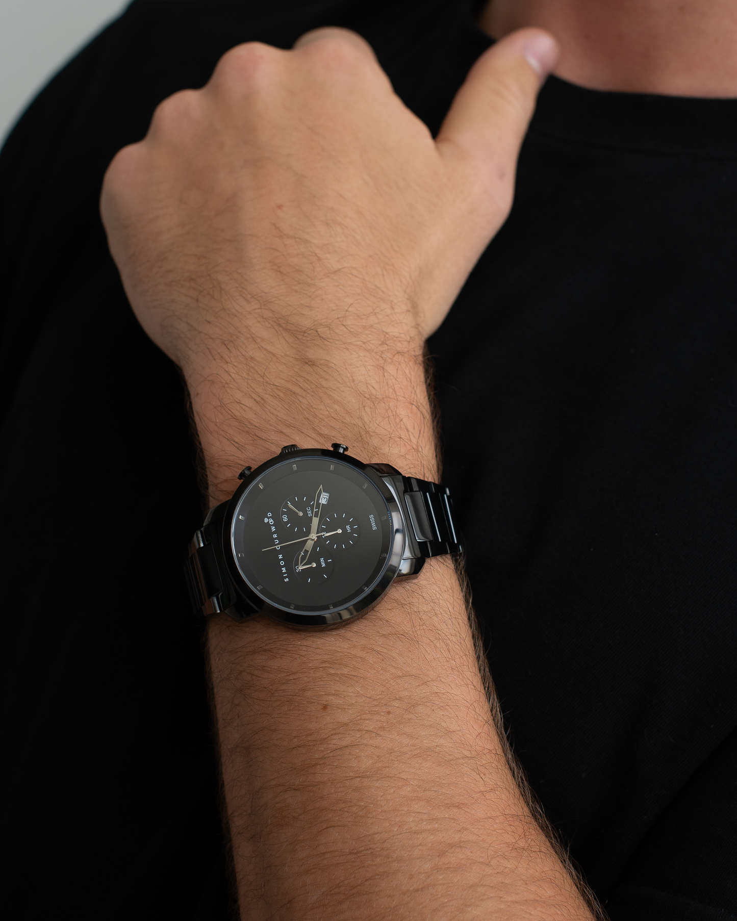 Stainless Steel Black Tone Watch With Black Dial 45mm