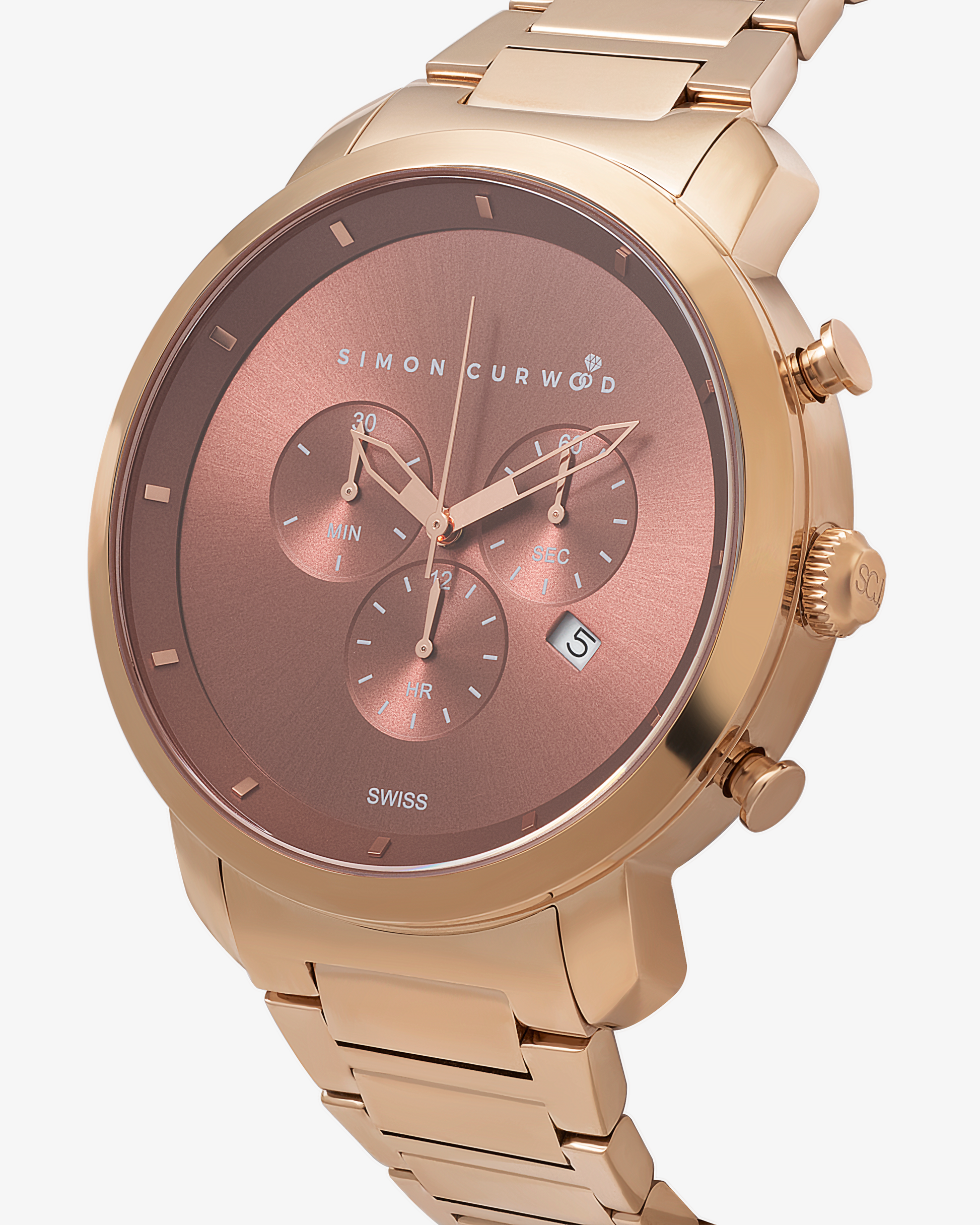 Stainless Steel Rose Tone Watch With Mocha Dial 45mm